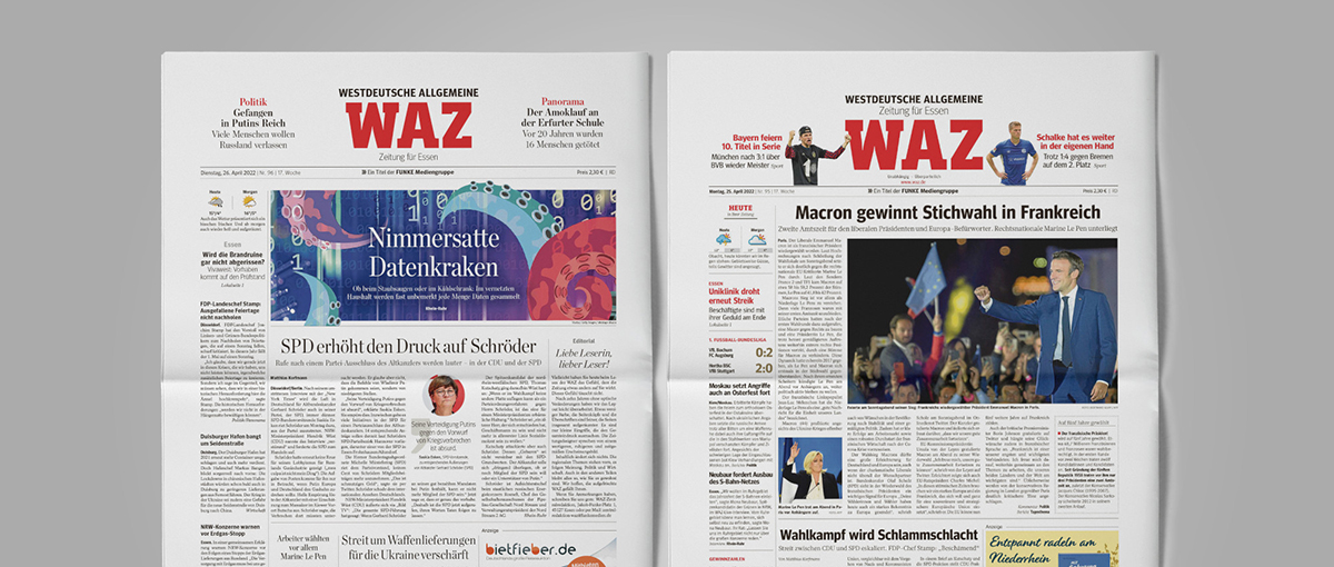 WAZ-Relaunch; links neu, rechts alt