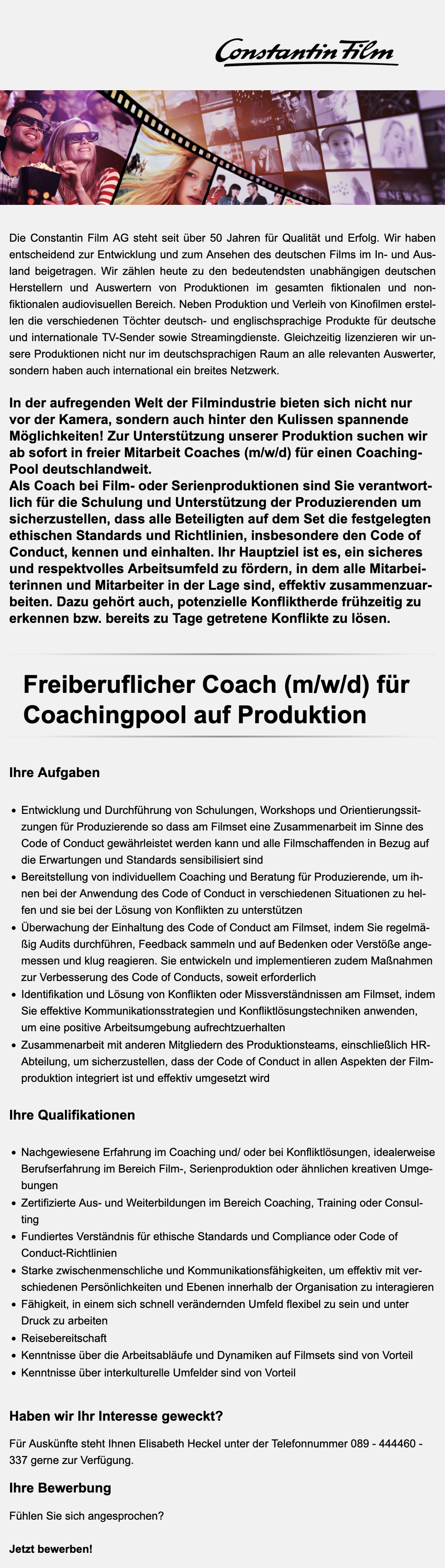 Freiberuflicher Coach (m/w/d) für Coachingpool auf Produktion
