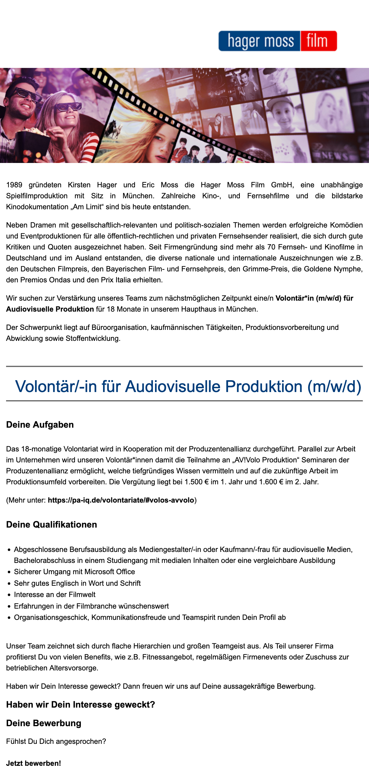 Volontär/-in für Audiovisuelle Produktion (m/w/d)