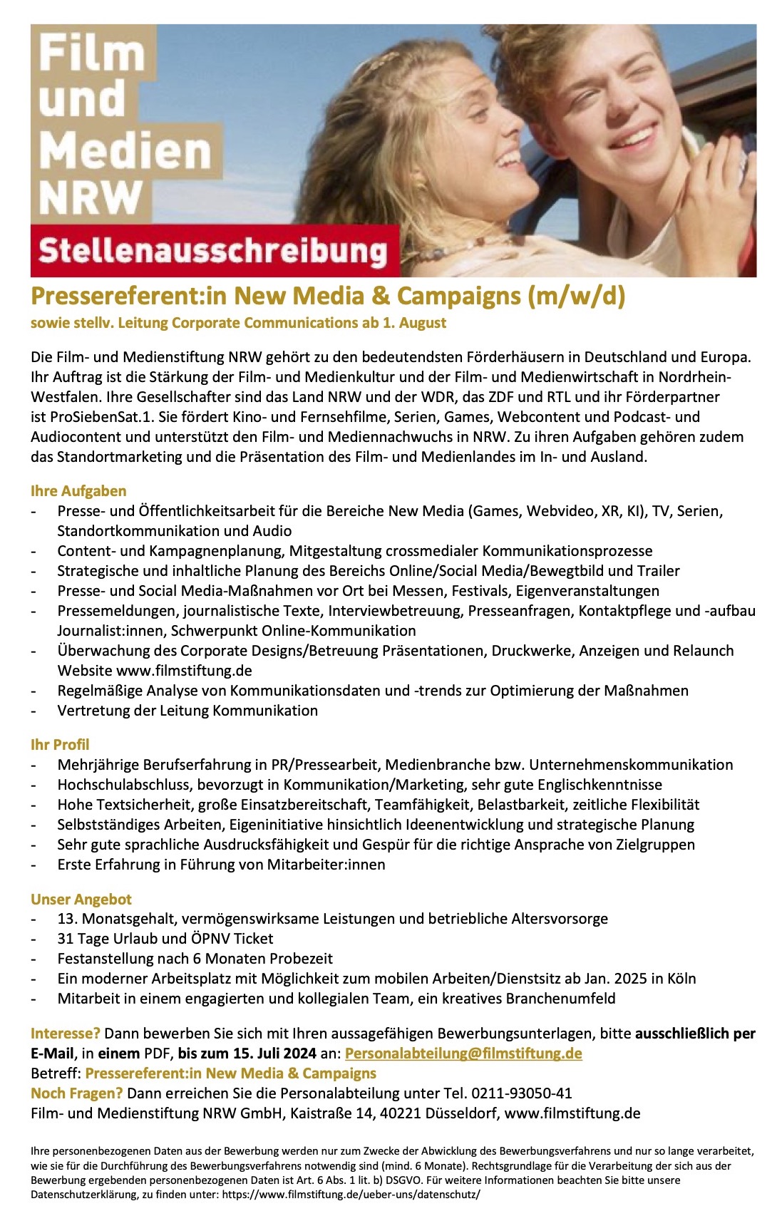 Pressereferent:in New Media & Campaigns (m/w/d) / stellv. Leitung Corporate Communications