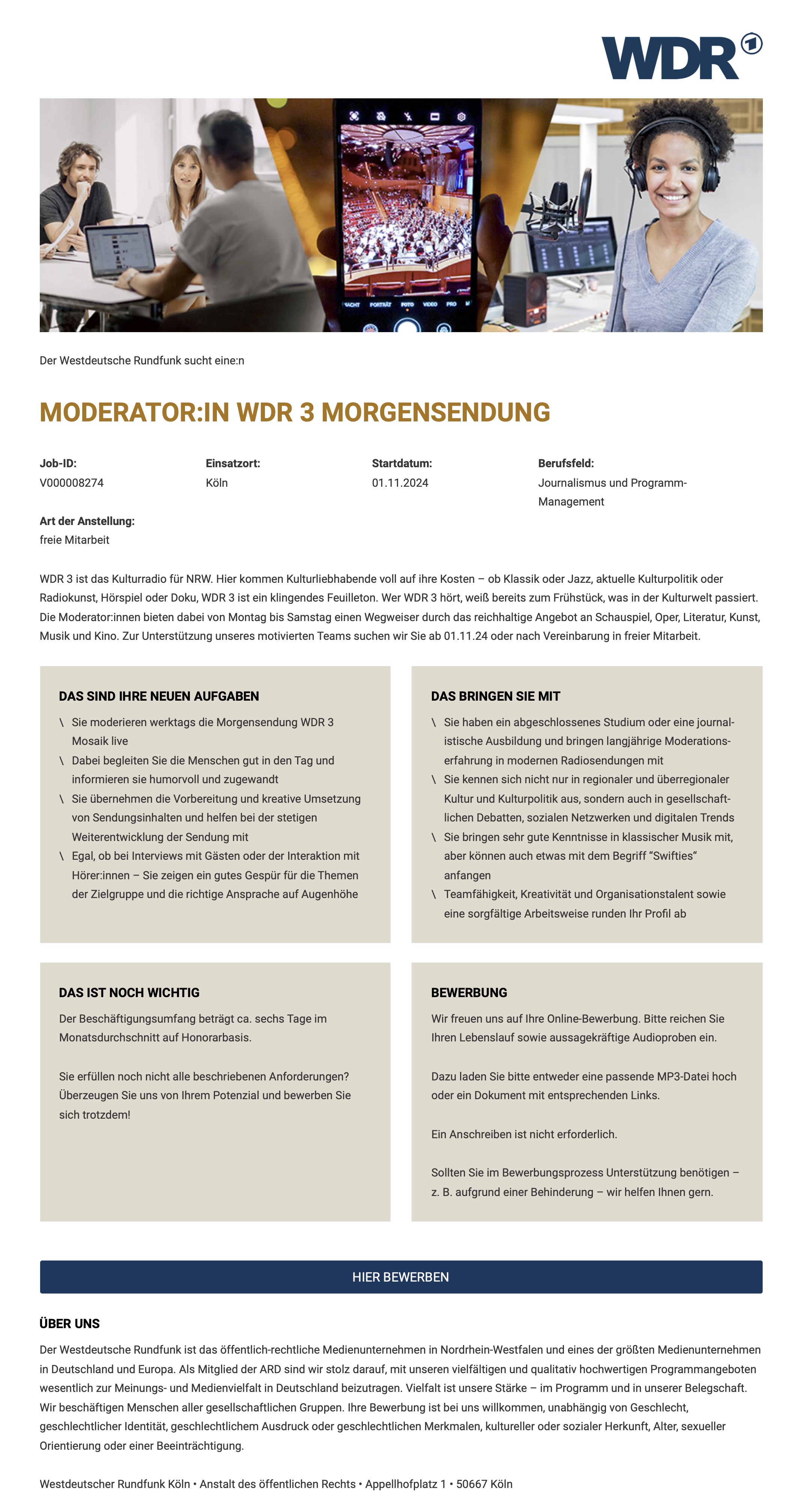 Moderator:in WDR 3 Morgensendung