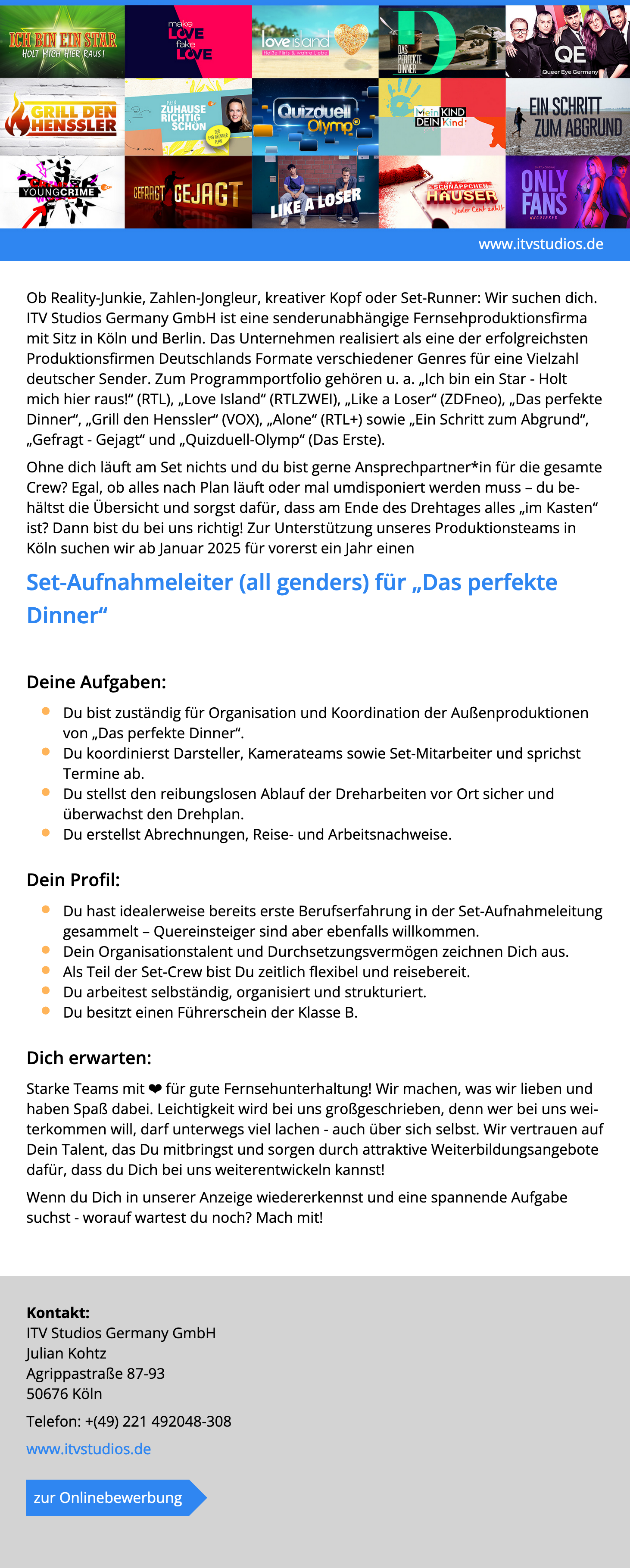 Set-Aufnahmeleiter (all genders) für 