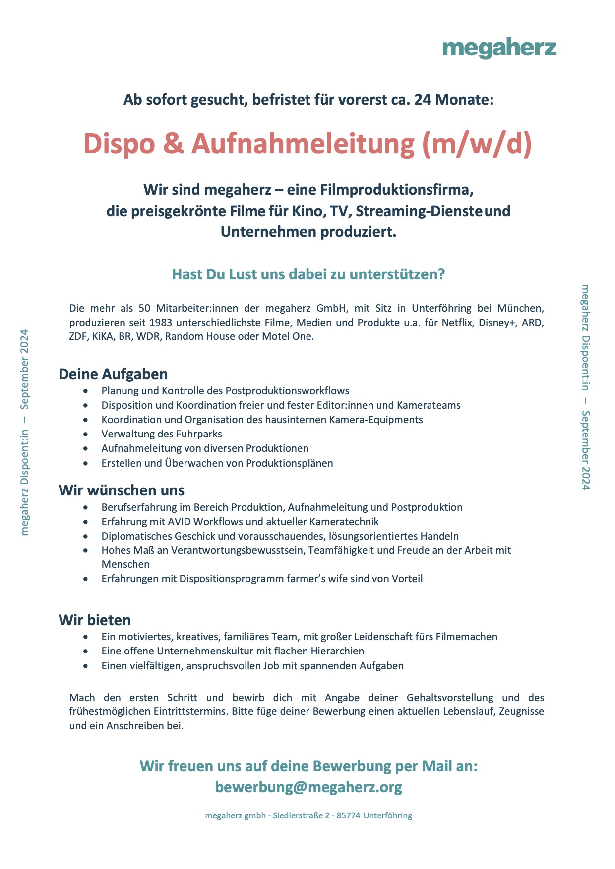 Dispo & Aufnahmeleiung (m/w/d)