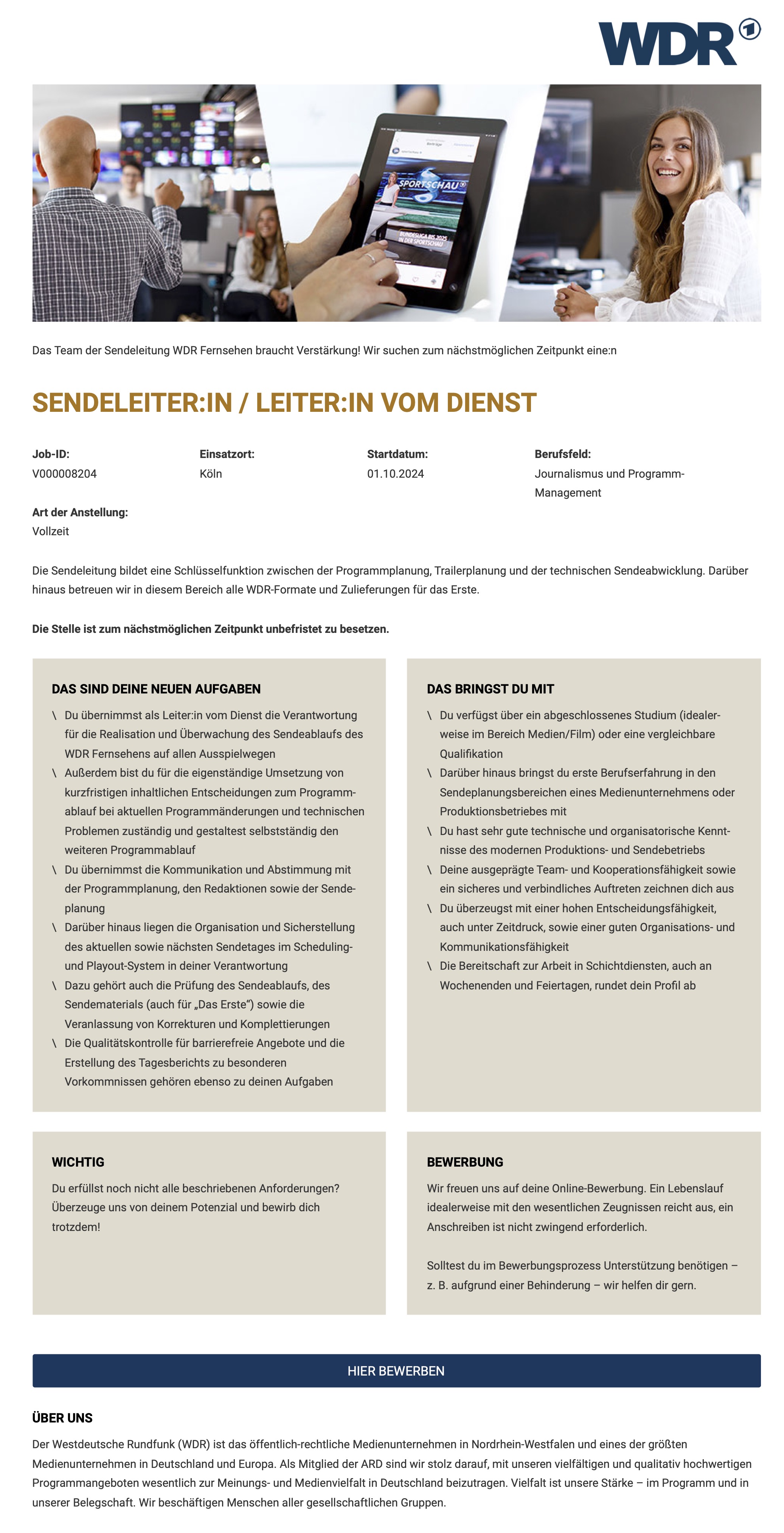 Sendeleiter:in / Leiter:in vom Dienst