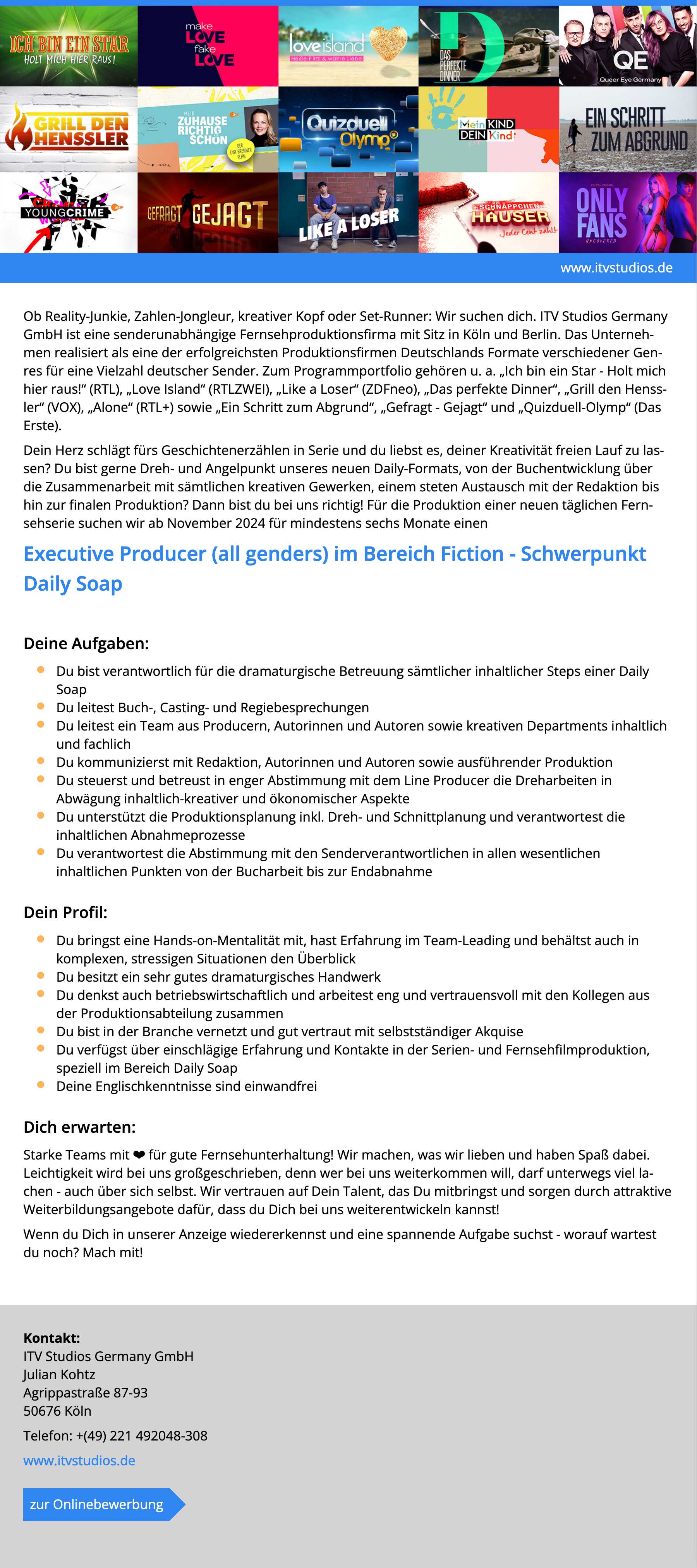 Executive Producer (all genders) im Bereich Fiction - Schwerpunkt Daily Soap 