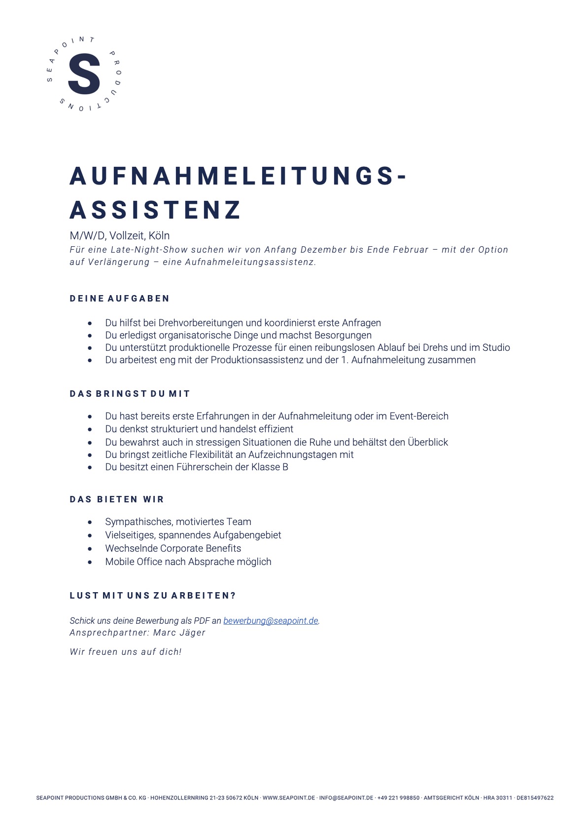 Aufnahmeleitungsassistenz (m/w/d)