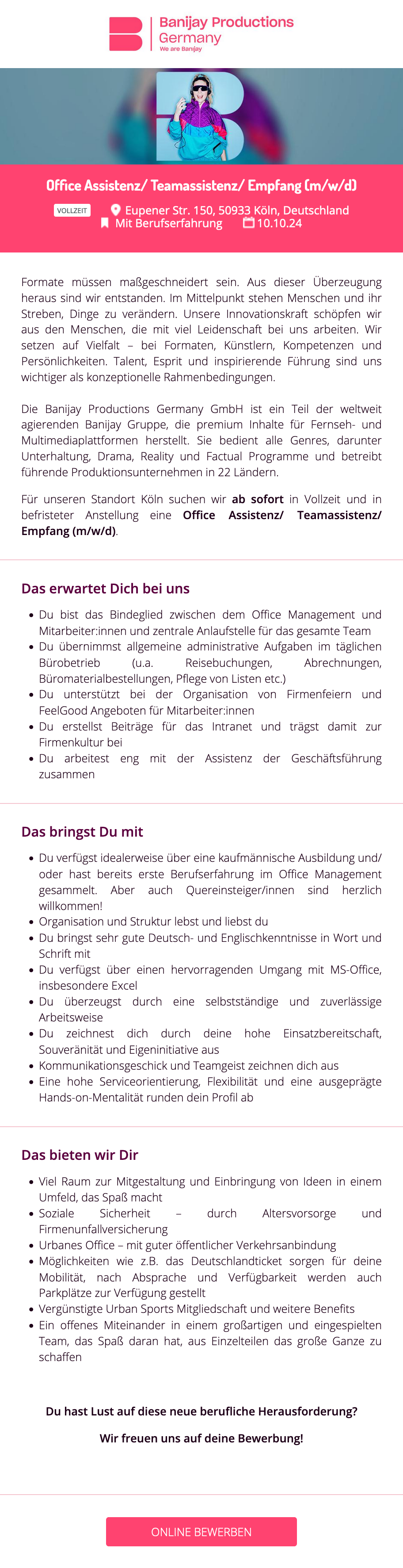 Office Assistenz/ Teamassistenz/ Empfang (m/w/d)