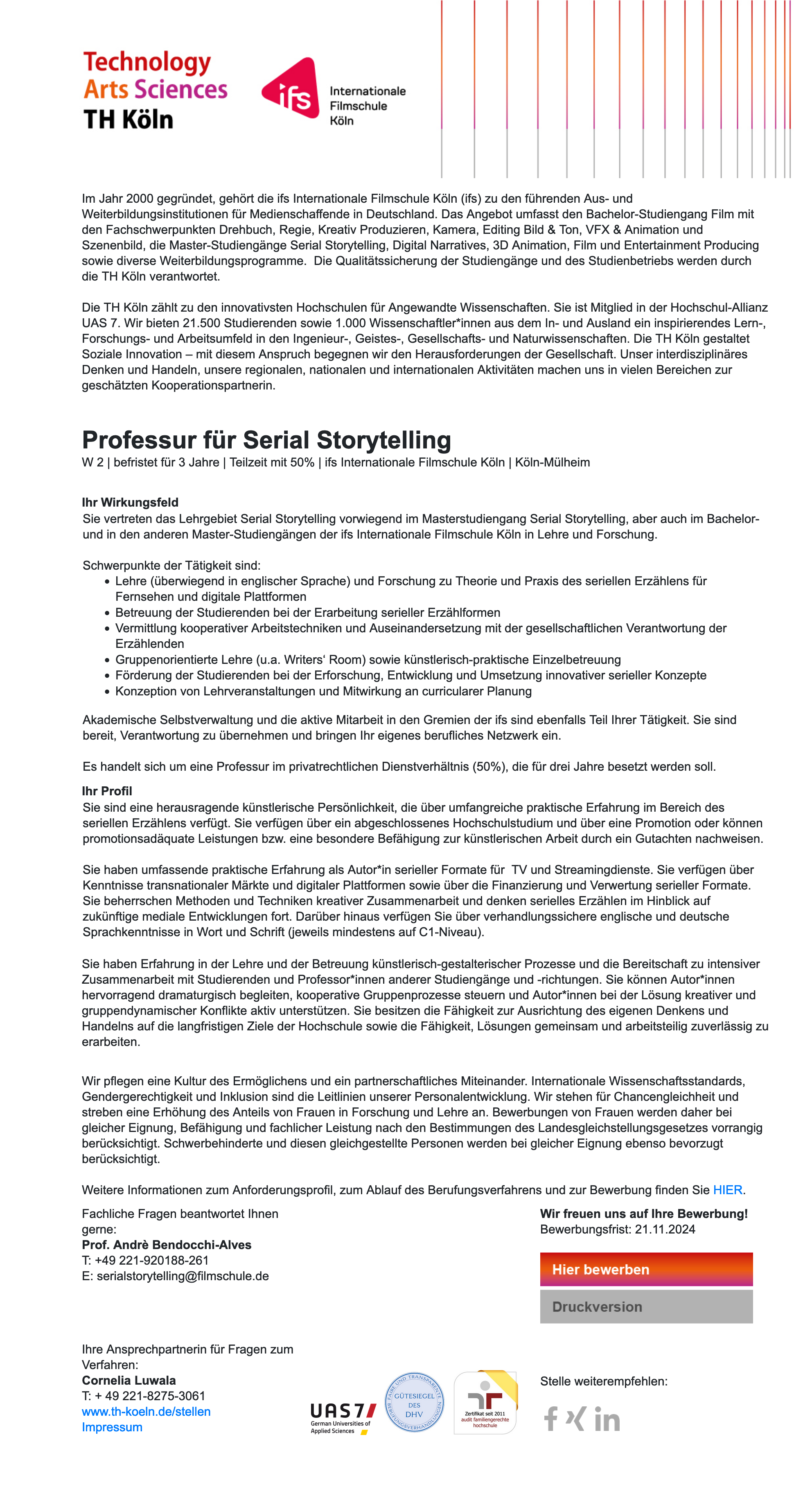 Professur für Serial Storytelling