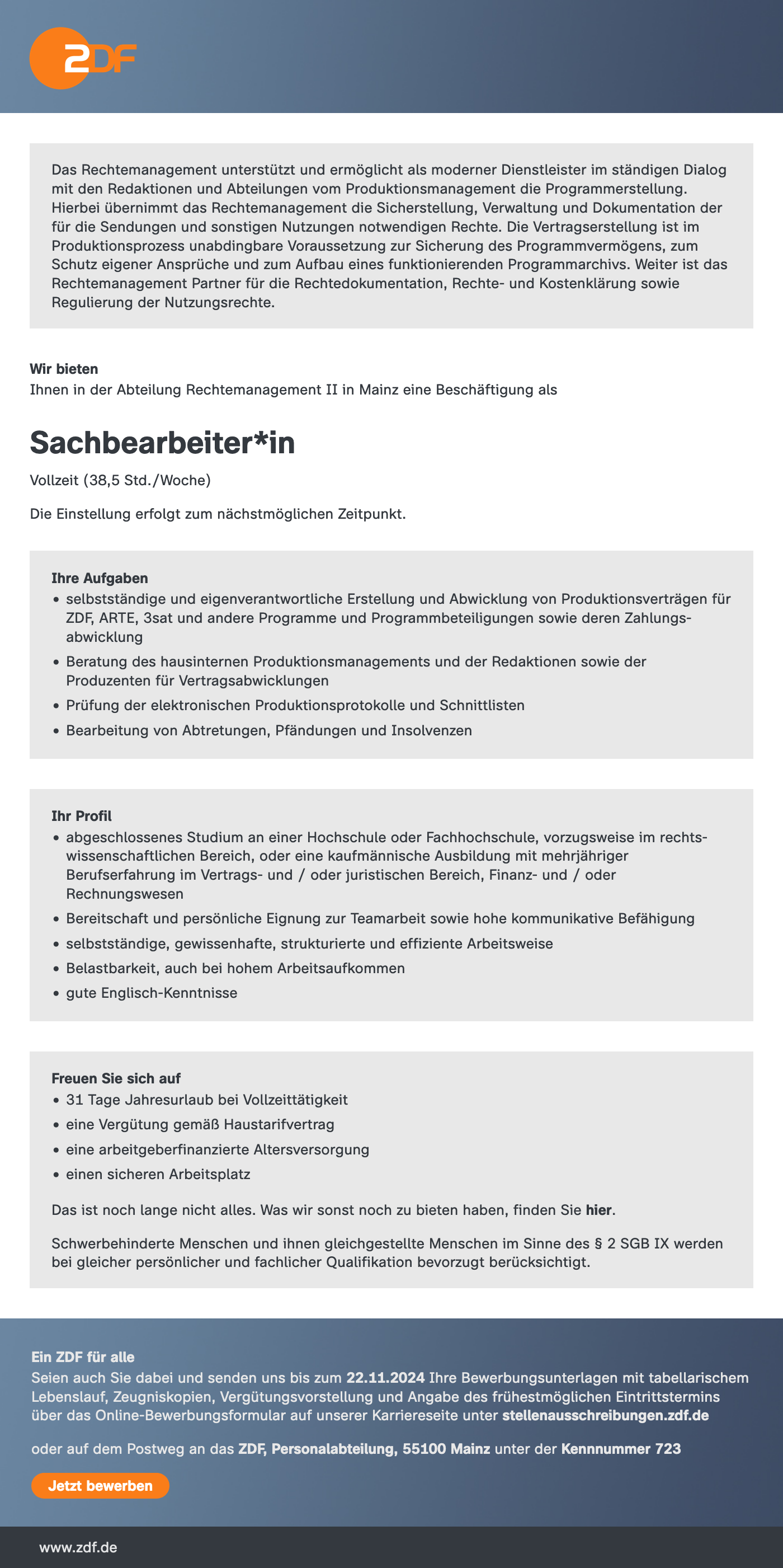 Sachbearbeiter*in in der Abteilung Rechtemanagement II