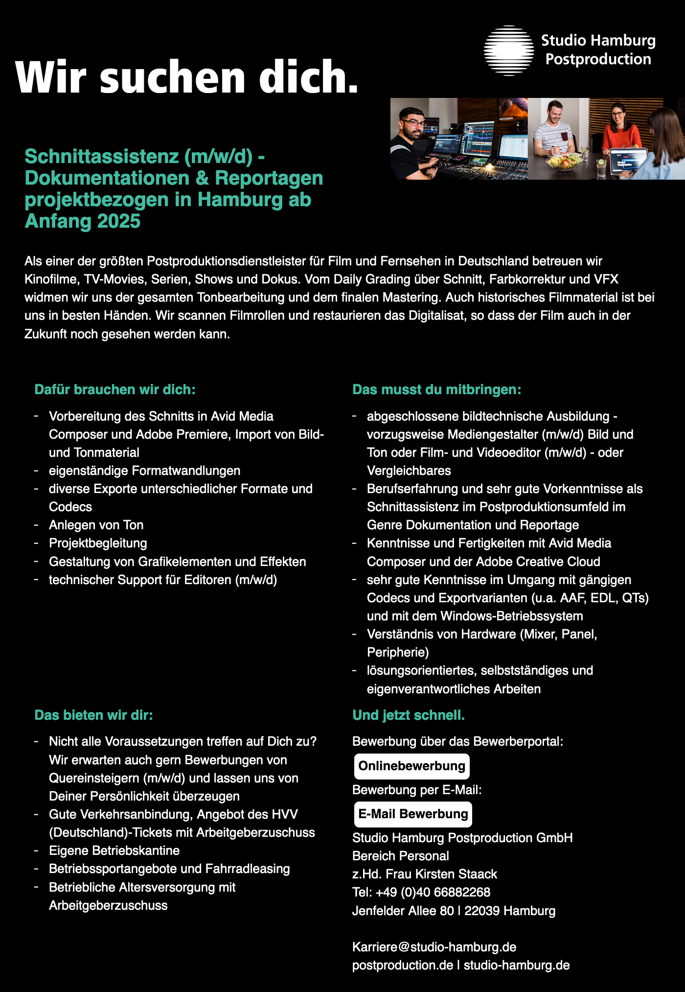 Schnittassistenz (m/w/d) - Dokumentationen & Reportagen