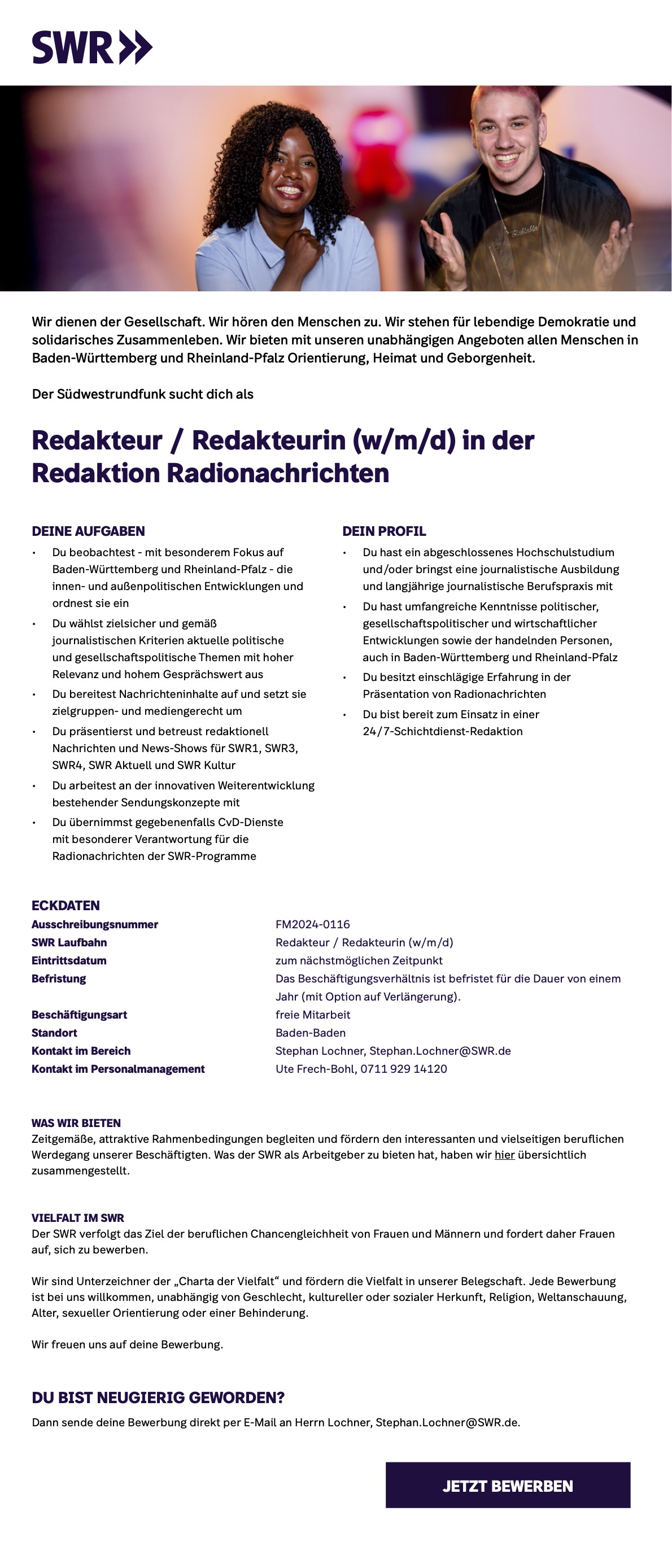 Redakteur / Redakteurin (w/m/d) in der Redaktion Radionachrichten