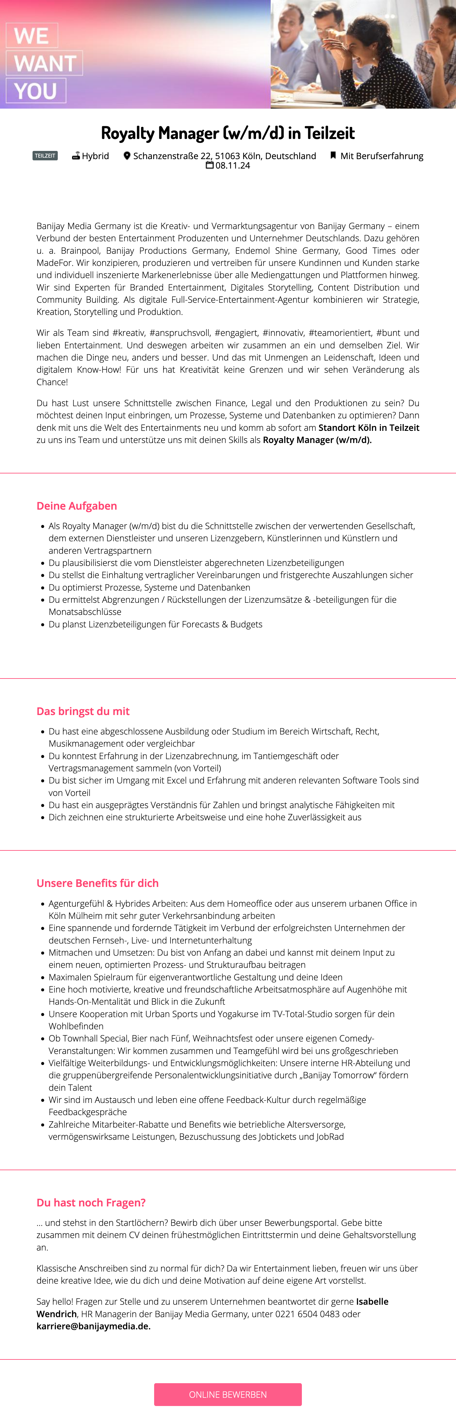 Royalty Manager (w/m/d) in Teilzeit