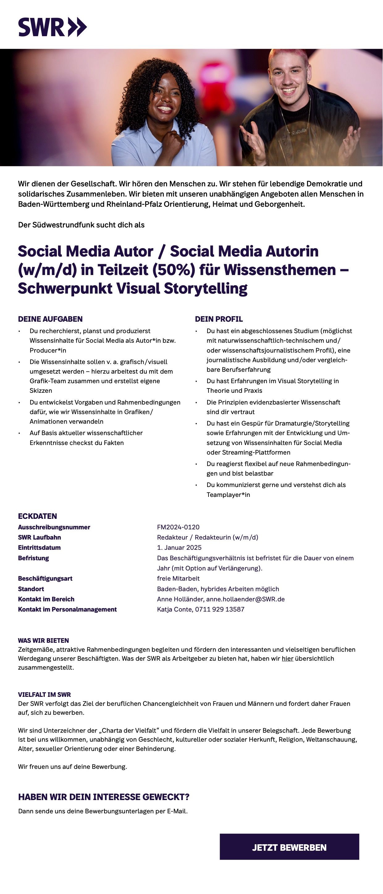 Social Media Autor / Social Media Autorin (w/m/d) in Teilzeit (50%) für Wissensthemen