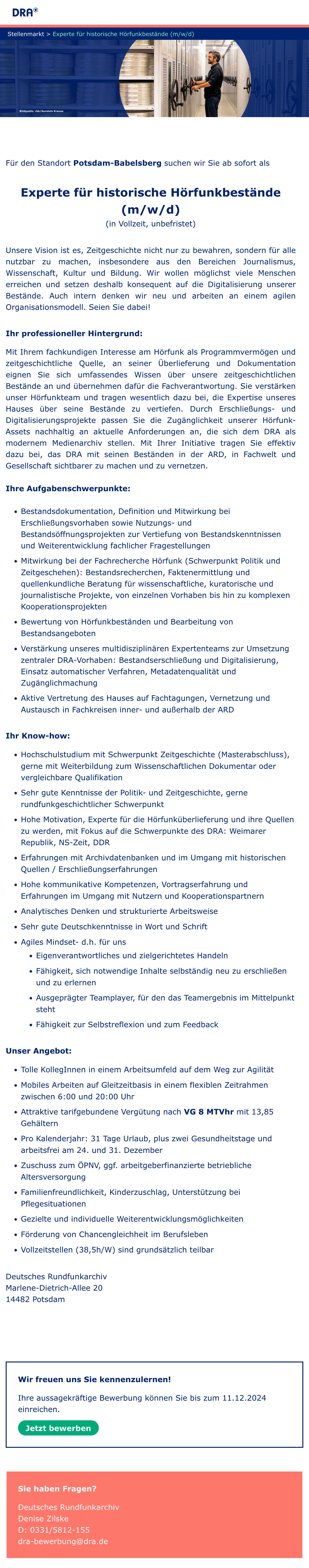 Experte für historische Hörfunkbestände (m/w/d)