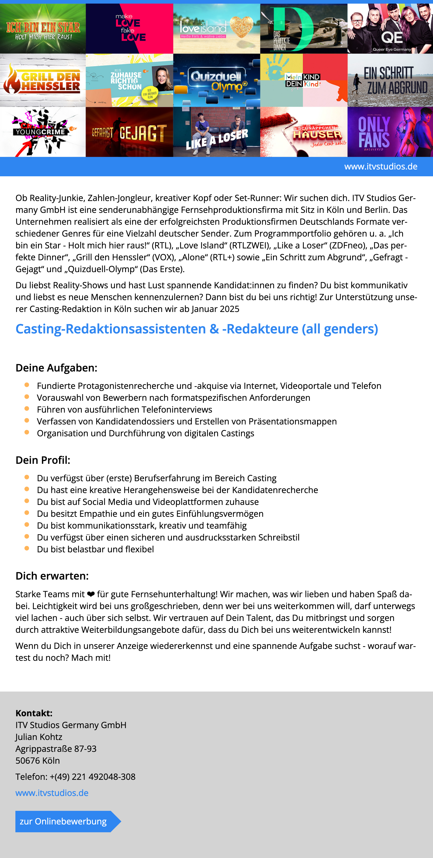 Casting-Redaktionsassistenten & -Redakteure (all genders) 