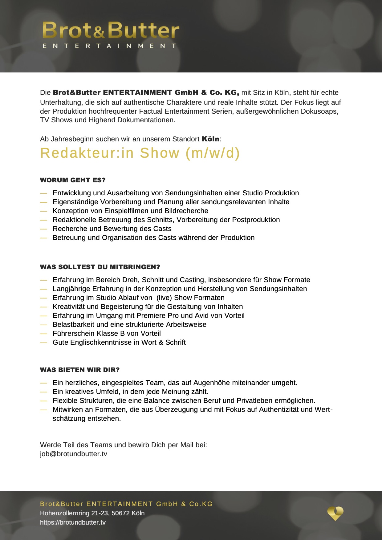 Redakteur:in Show (m/w/d)