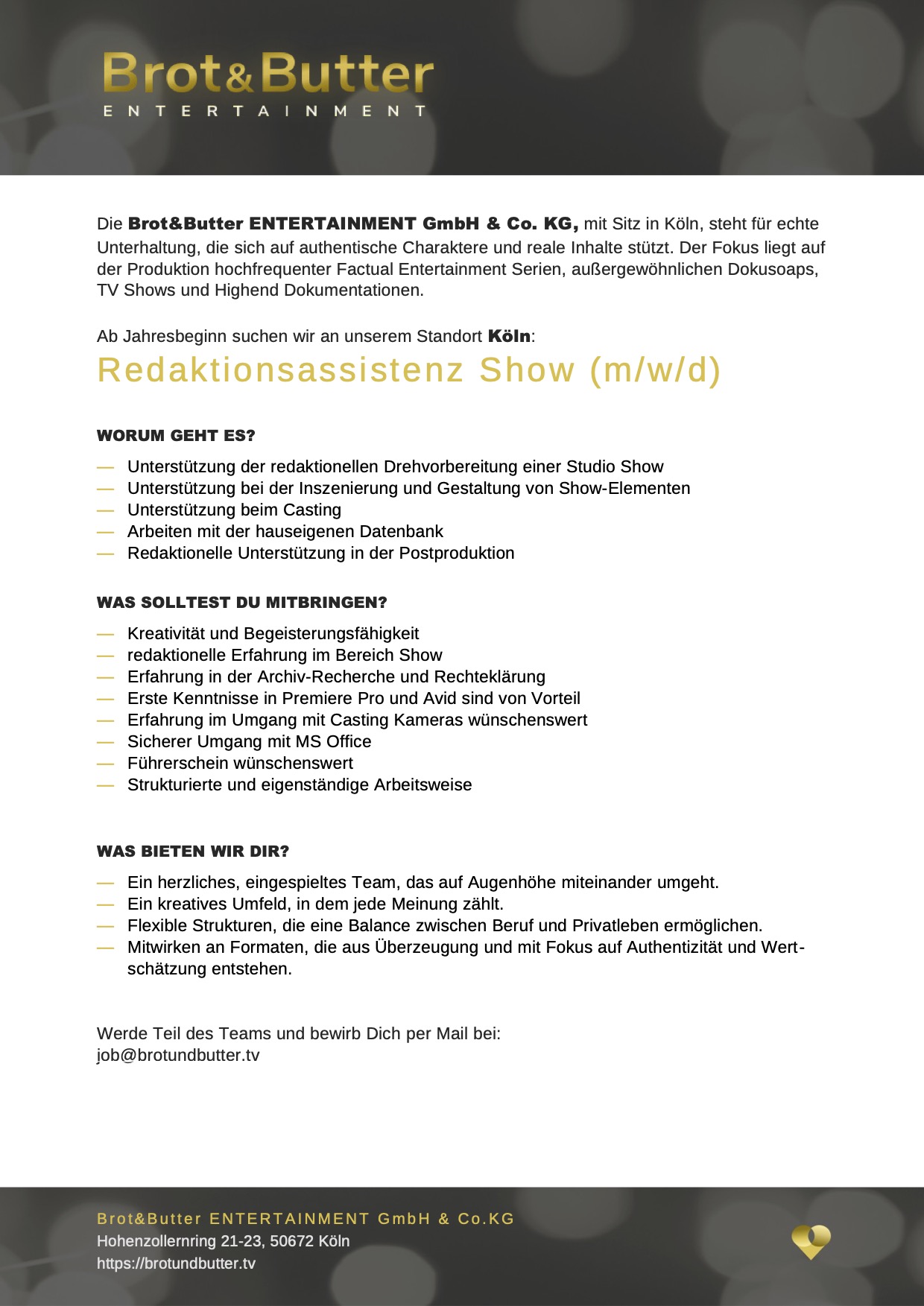 Redaktionsassistenz Show (m/w/d)