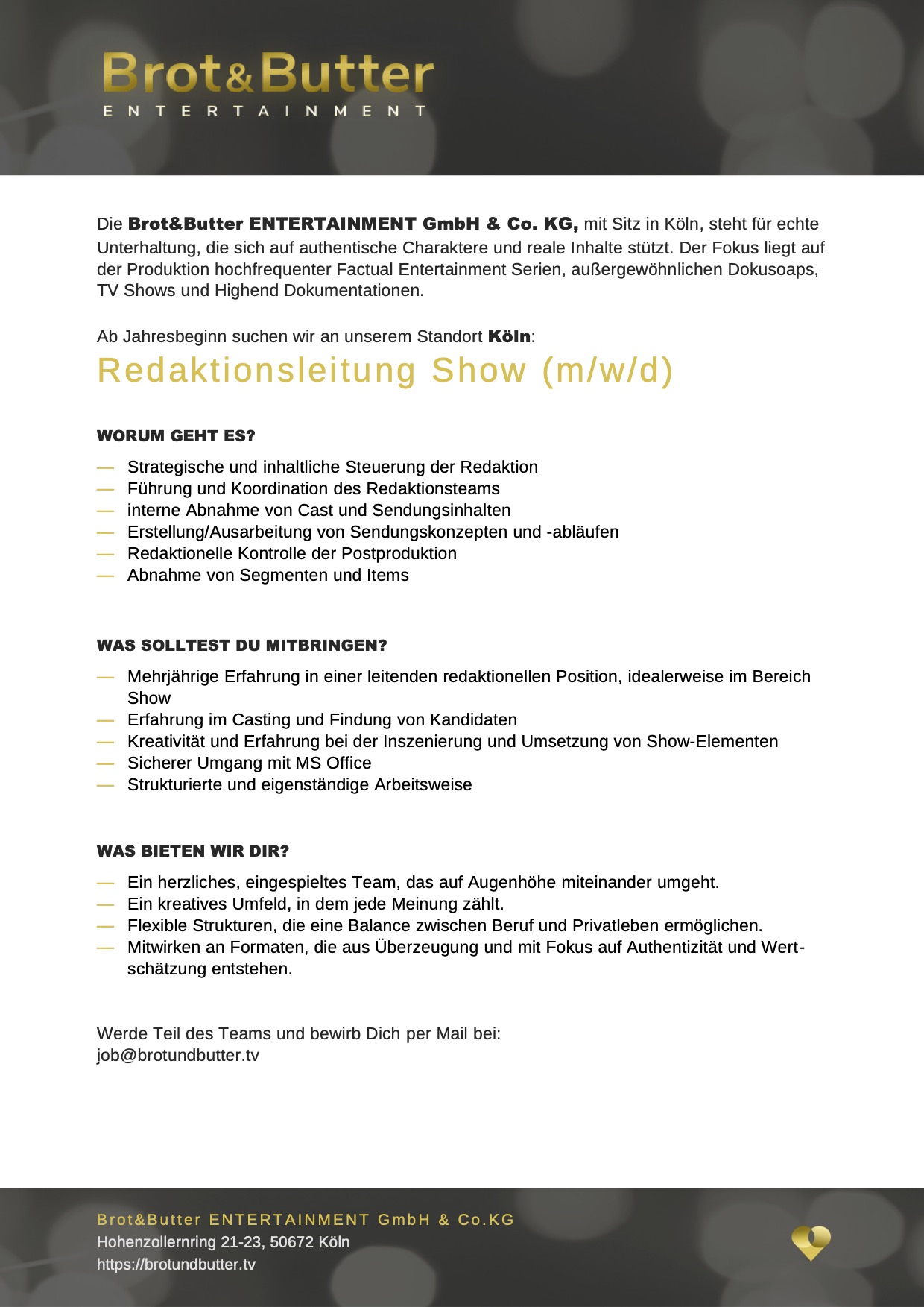 Redaktionsleitung Show (m/w/d)