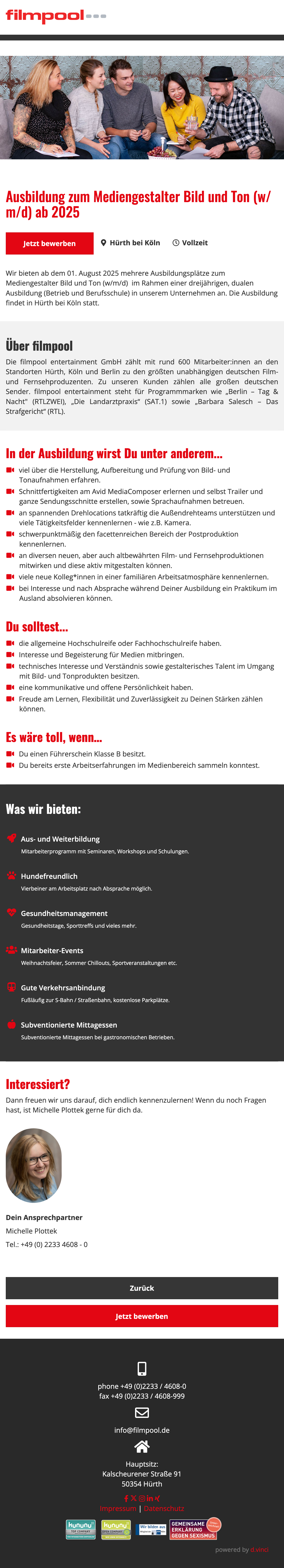 Ausbildung zum Mediengestalter Bild und Ton (w/m/d) ab 2025