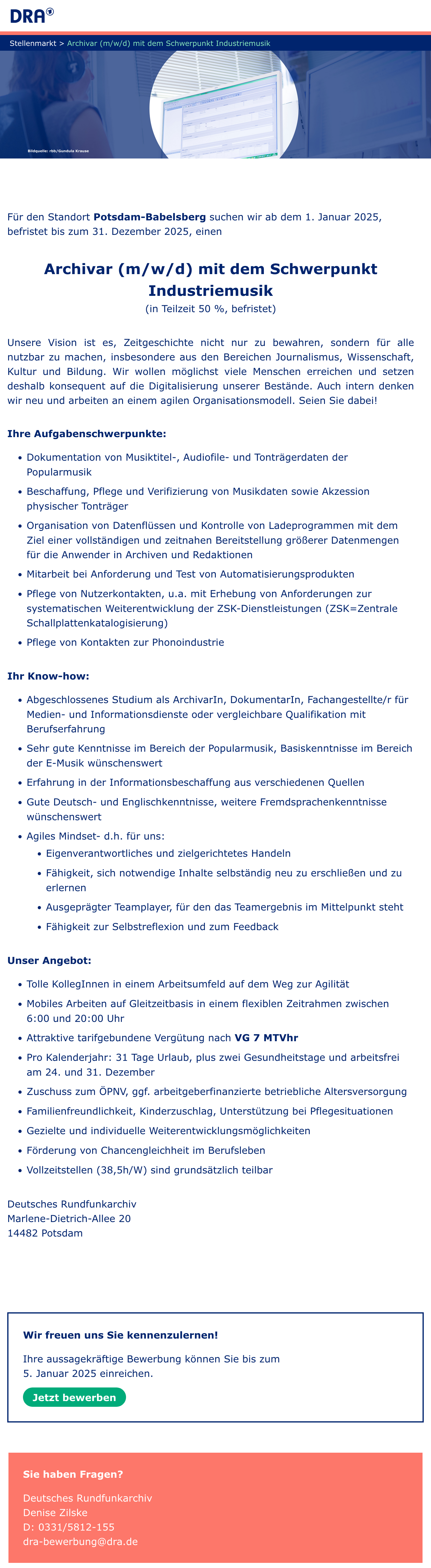 Archivar (m/w/d) mit dem Schwerpunkt Industriemusik