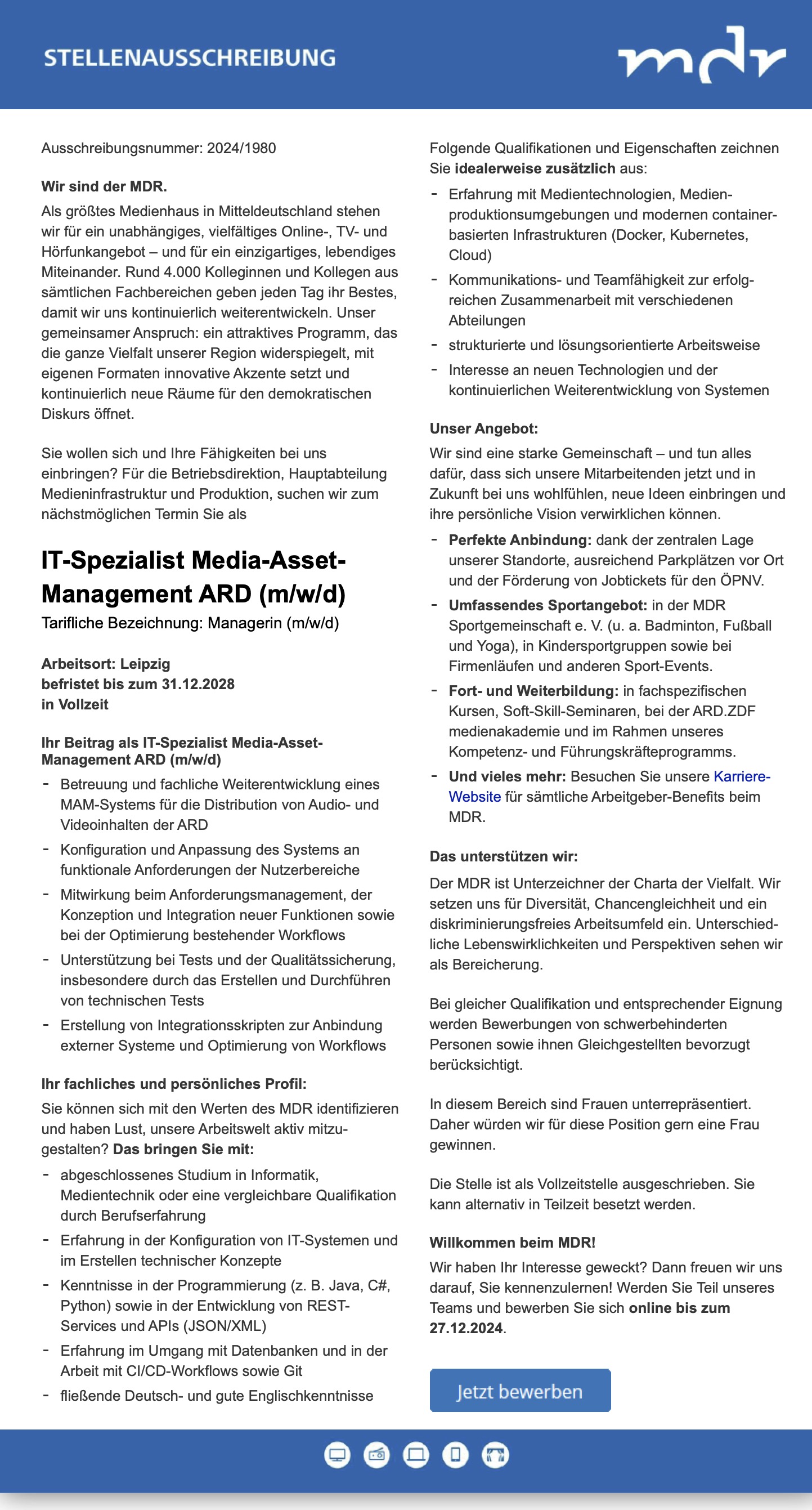 IT-Spezialist Media-Asset-Management ARD (m/w/d)