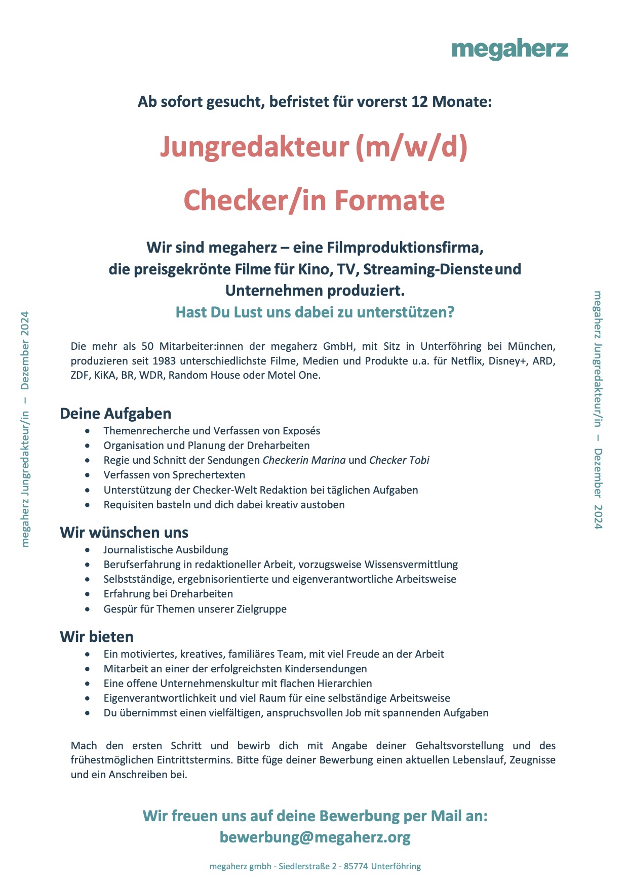 Jungredakteur (m/w/d) Checker/in Formate 