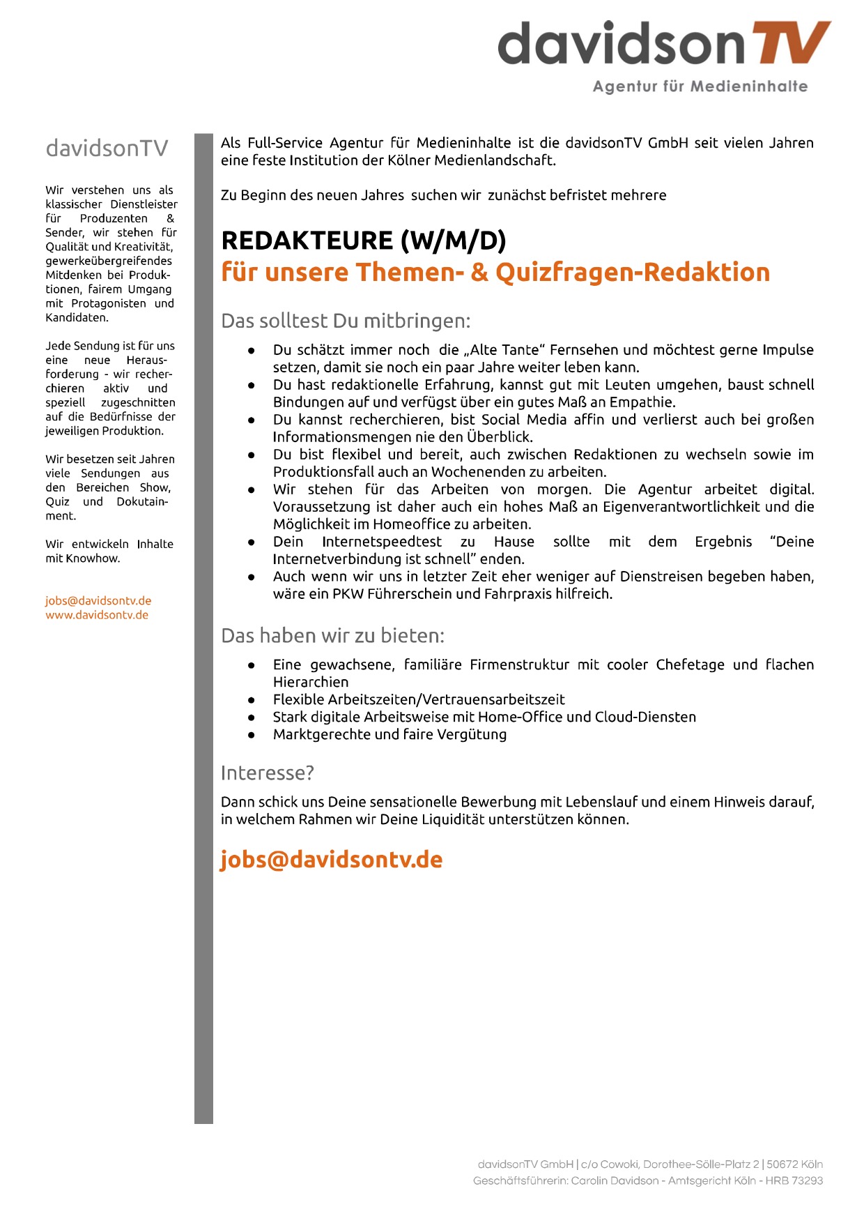 Redakteure (w/m/d) für unsere Themen- & Quizfragen-Redaktion