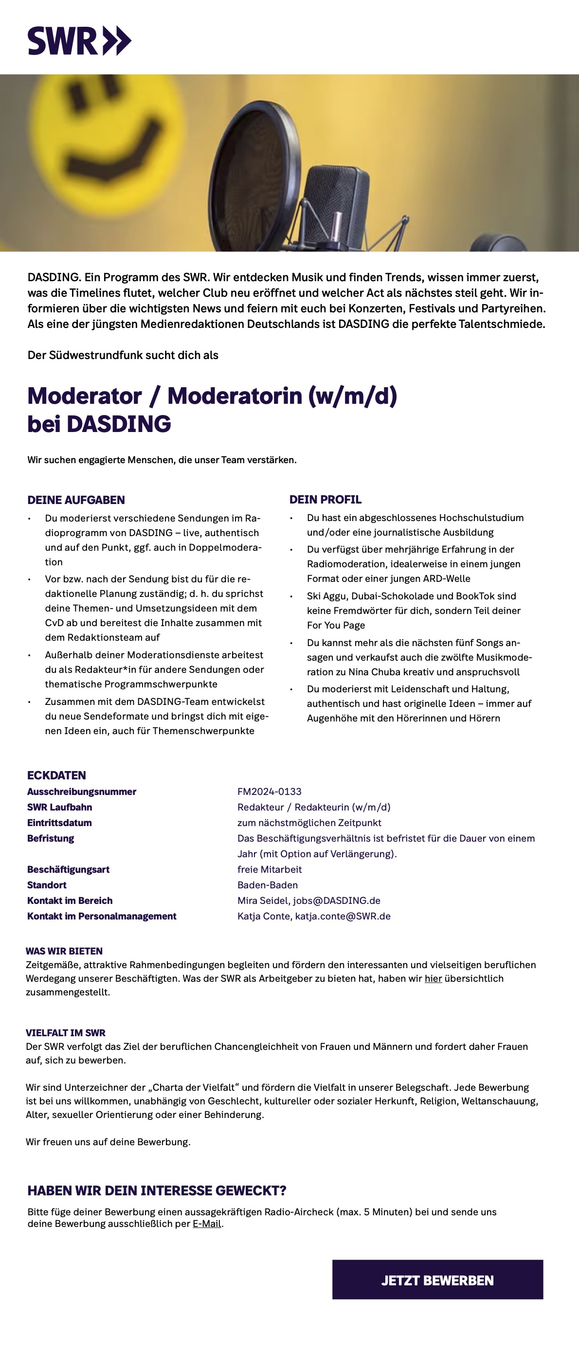 Moderator / Moderatorin (w/m/d) bei DASDING