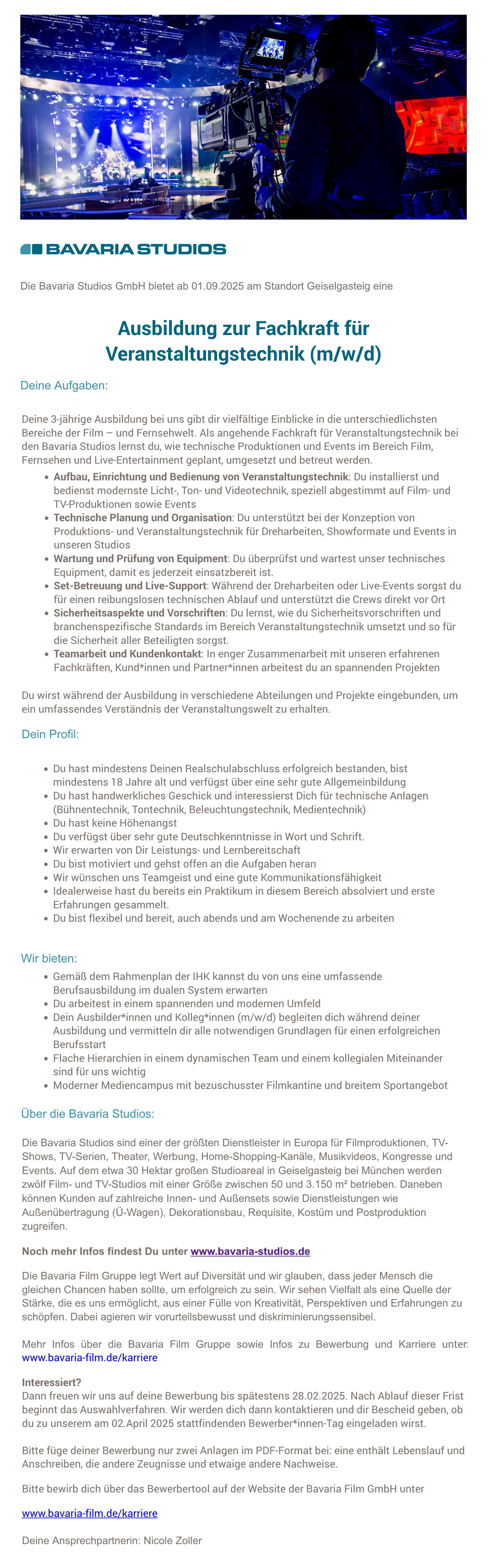 Ausbildung zur Fachkraft für Veranstaltungstechnik (m/w/d)