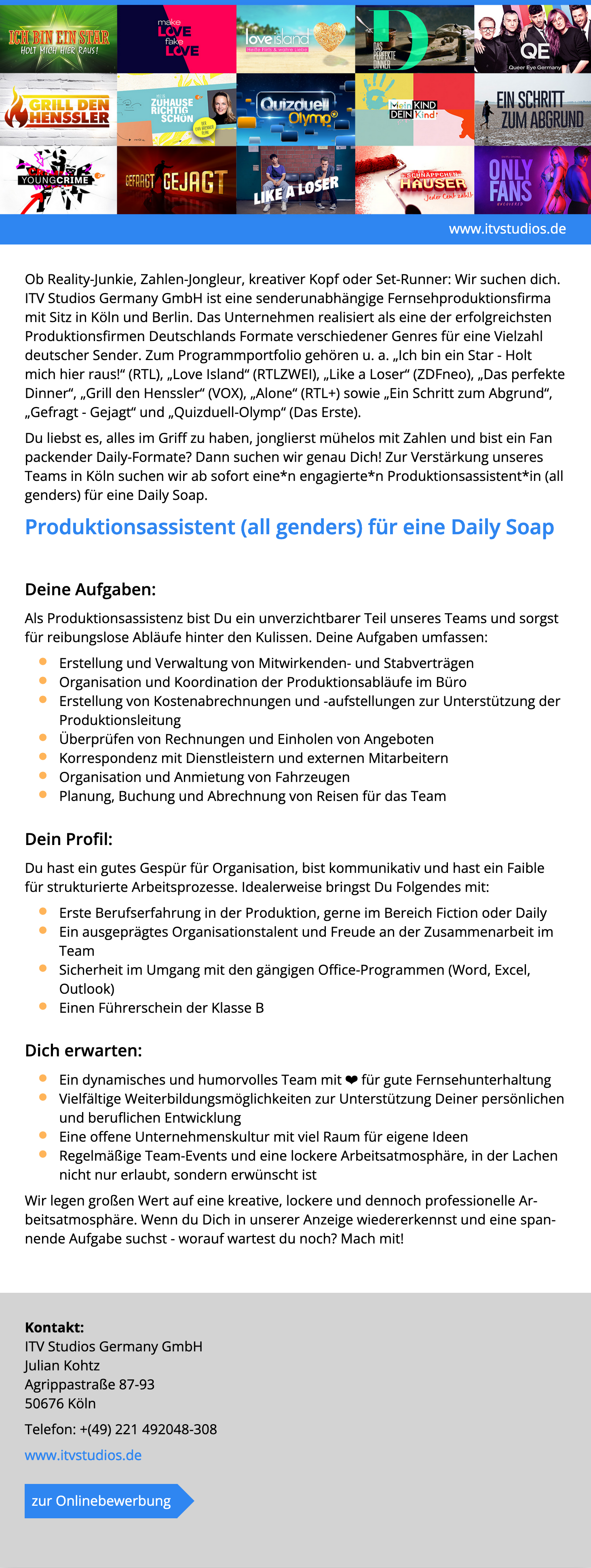 Produktionsassistent (all genders) für eine Daily Soap