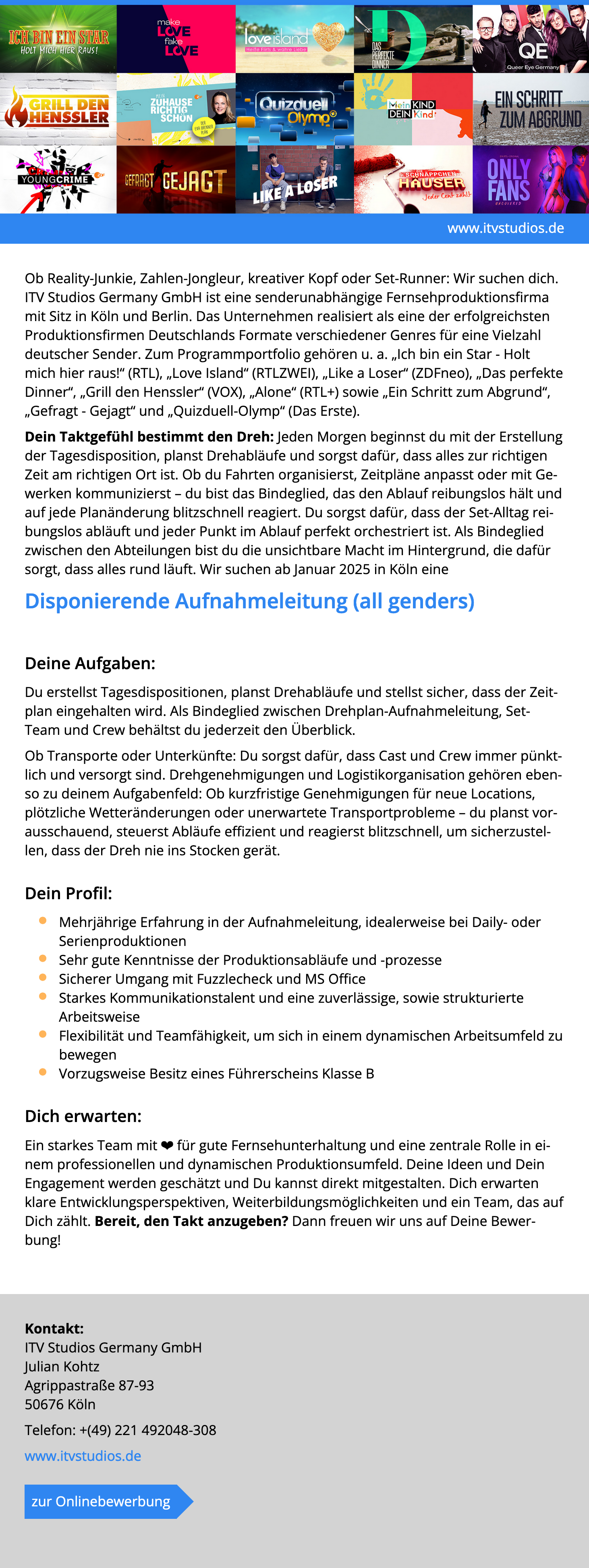 Disponierende Aufnahmeleitung (all genders) 