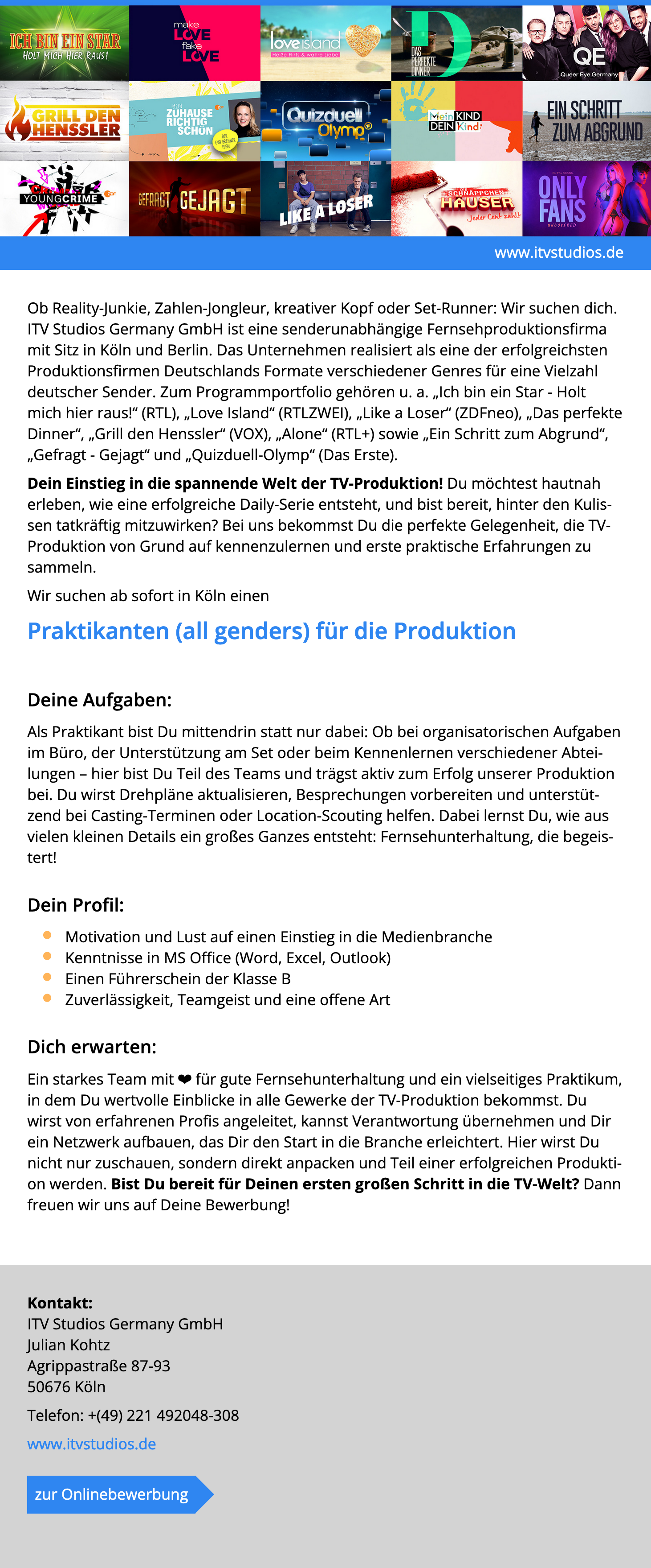 Praktikanten (all genders) für die Produktion