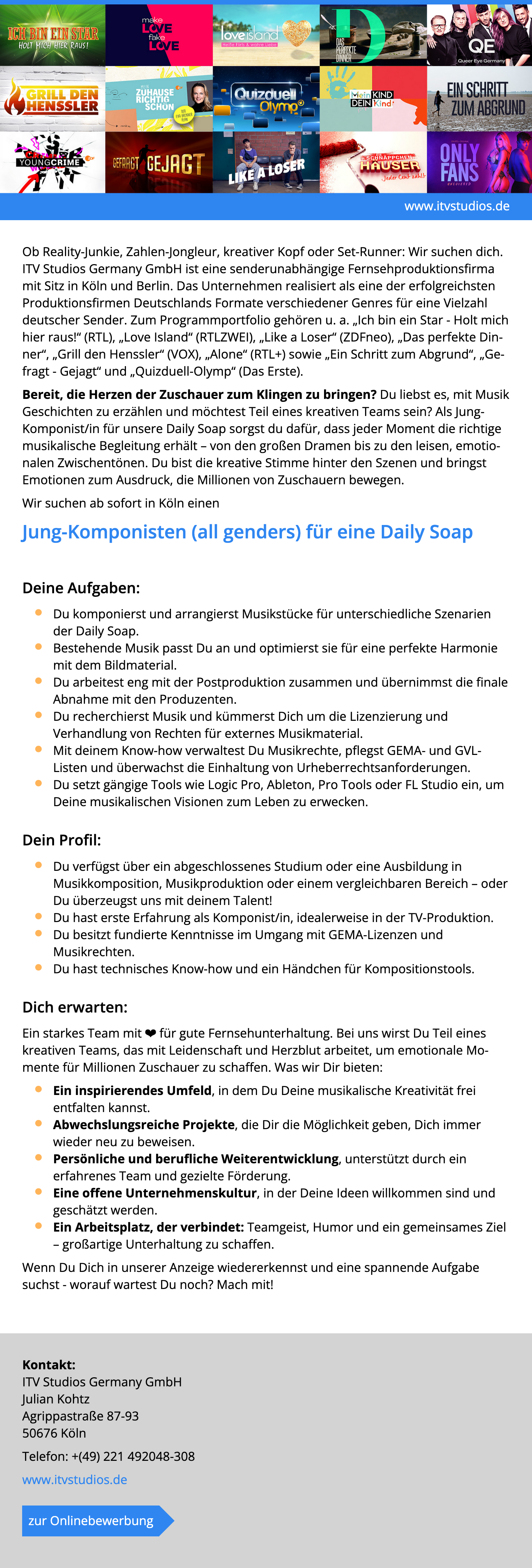 Jung-Komponisten (all genders) für eine Daily Soap 