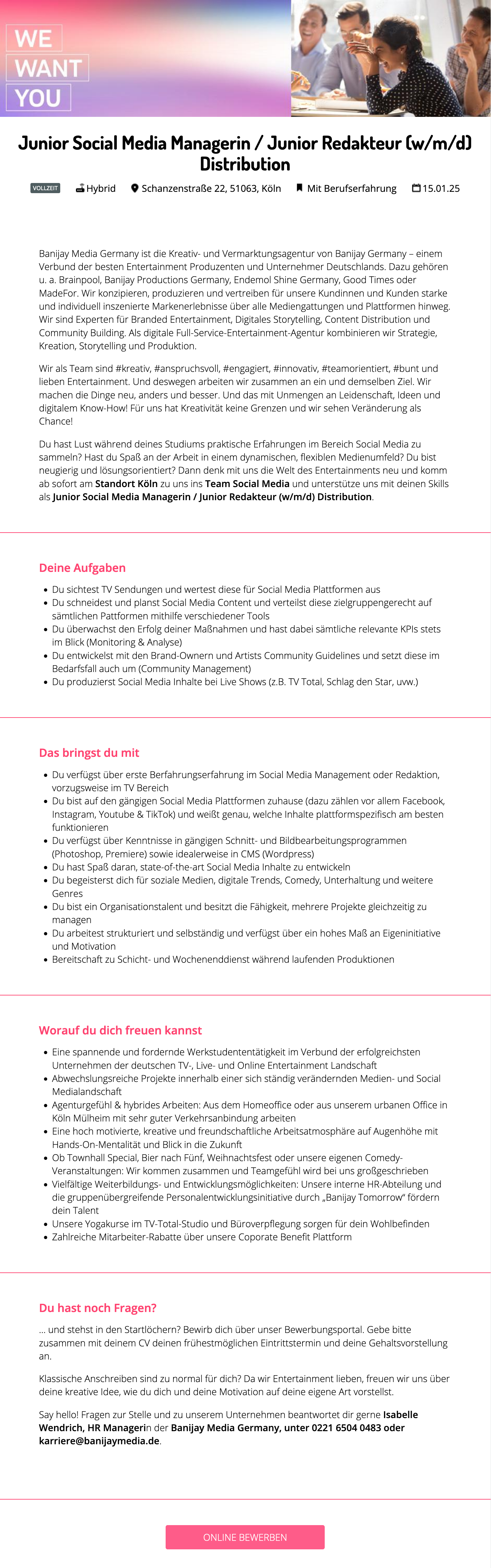 Junior Social Media Managerin / Junior Redakteur (w/m/d) Distribution