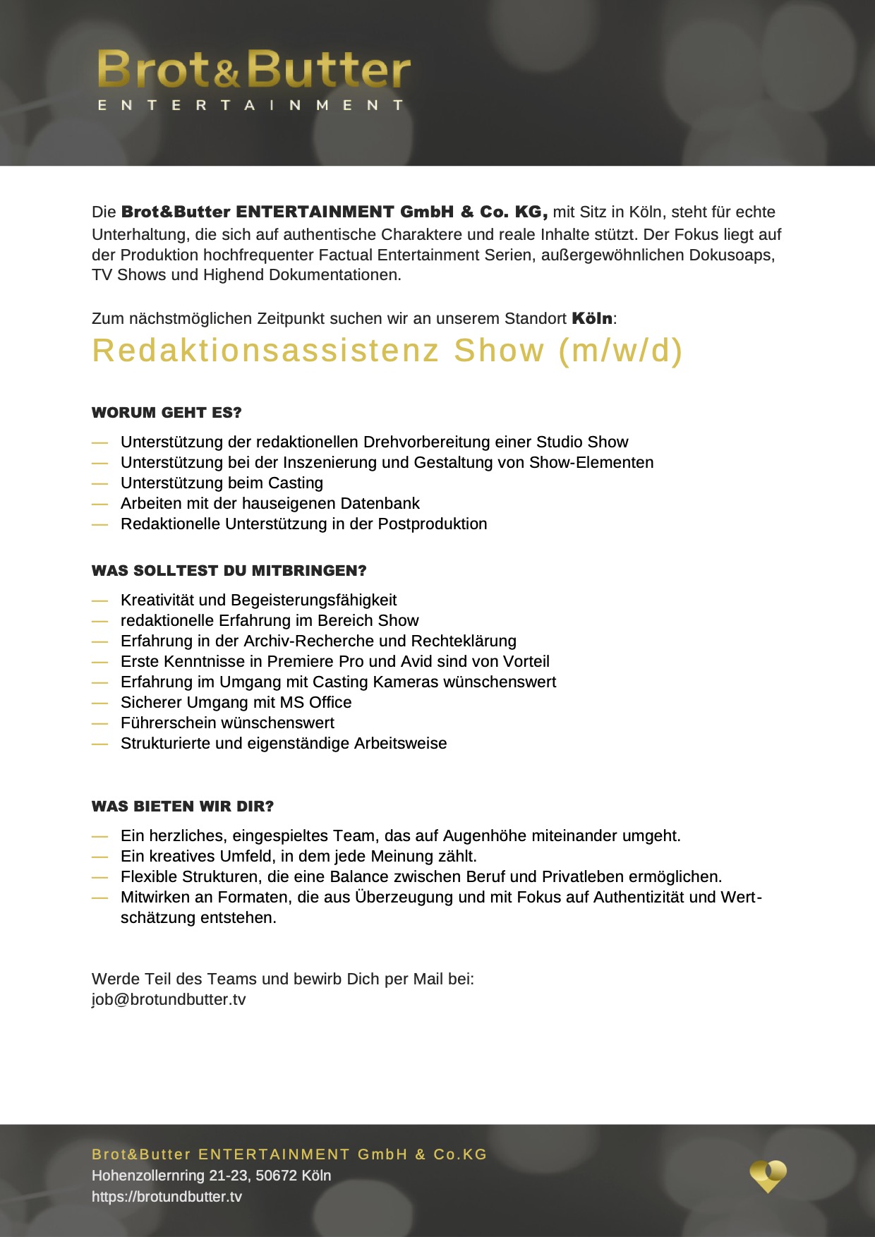 Redaktionsassistenz Show (m/w/d)