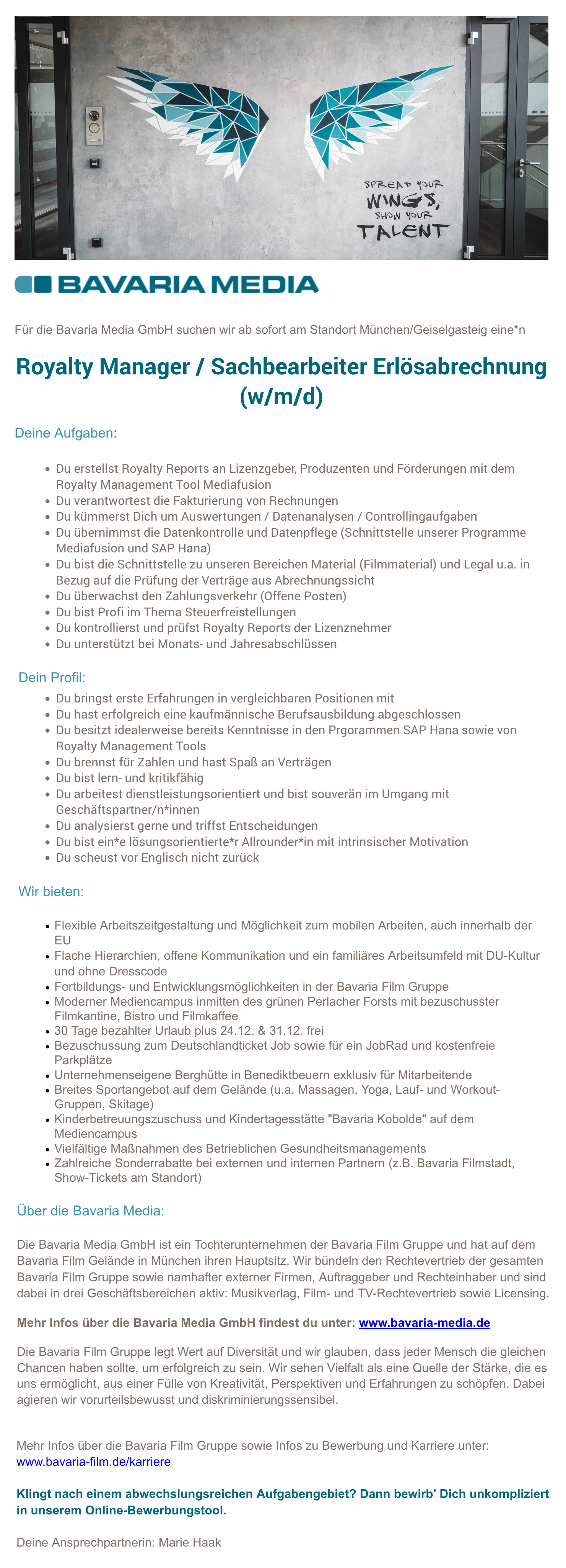 Royalty Manager / Sachbearbeiter Erlösabrechnung (w/m/d)