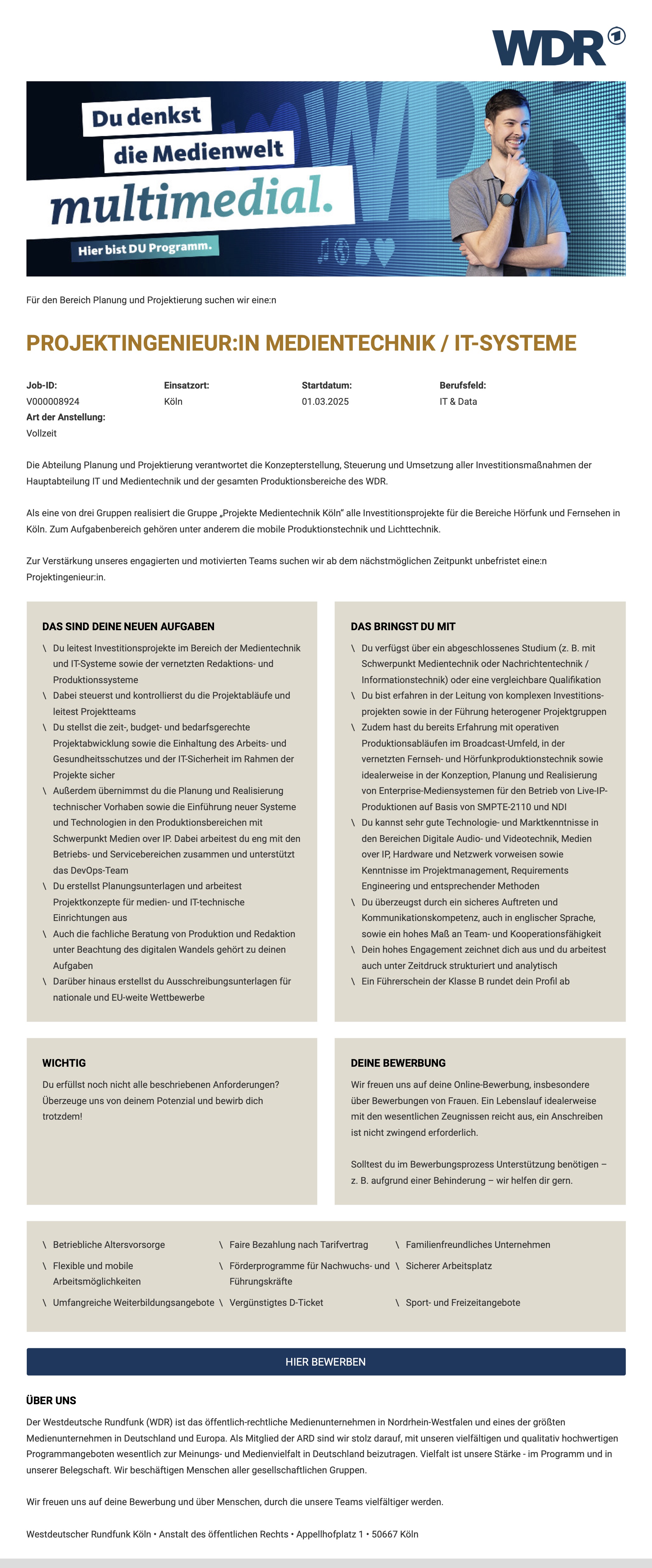 Projektingenieur:in Medientechnik / IT-Systeme