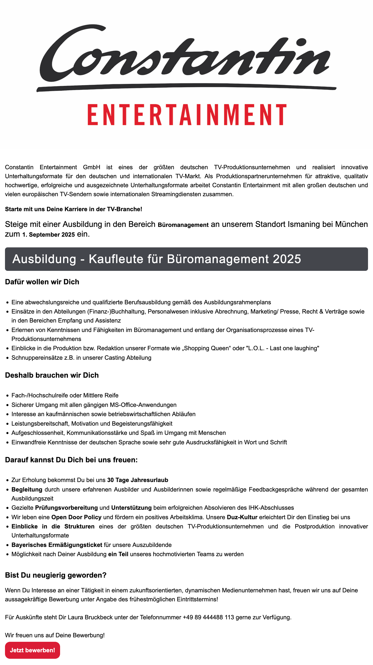 Ausbildung - Kaufleute für Büromanagement 2025