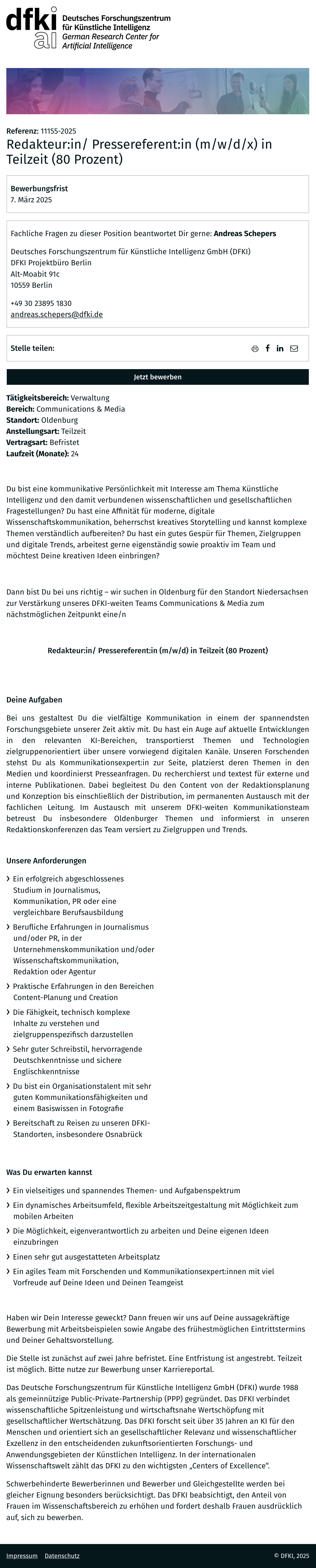 Redakteur:in/ Pressereferent:in (m/w/d/x) in Teilzeit (80 Prozent)