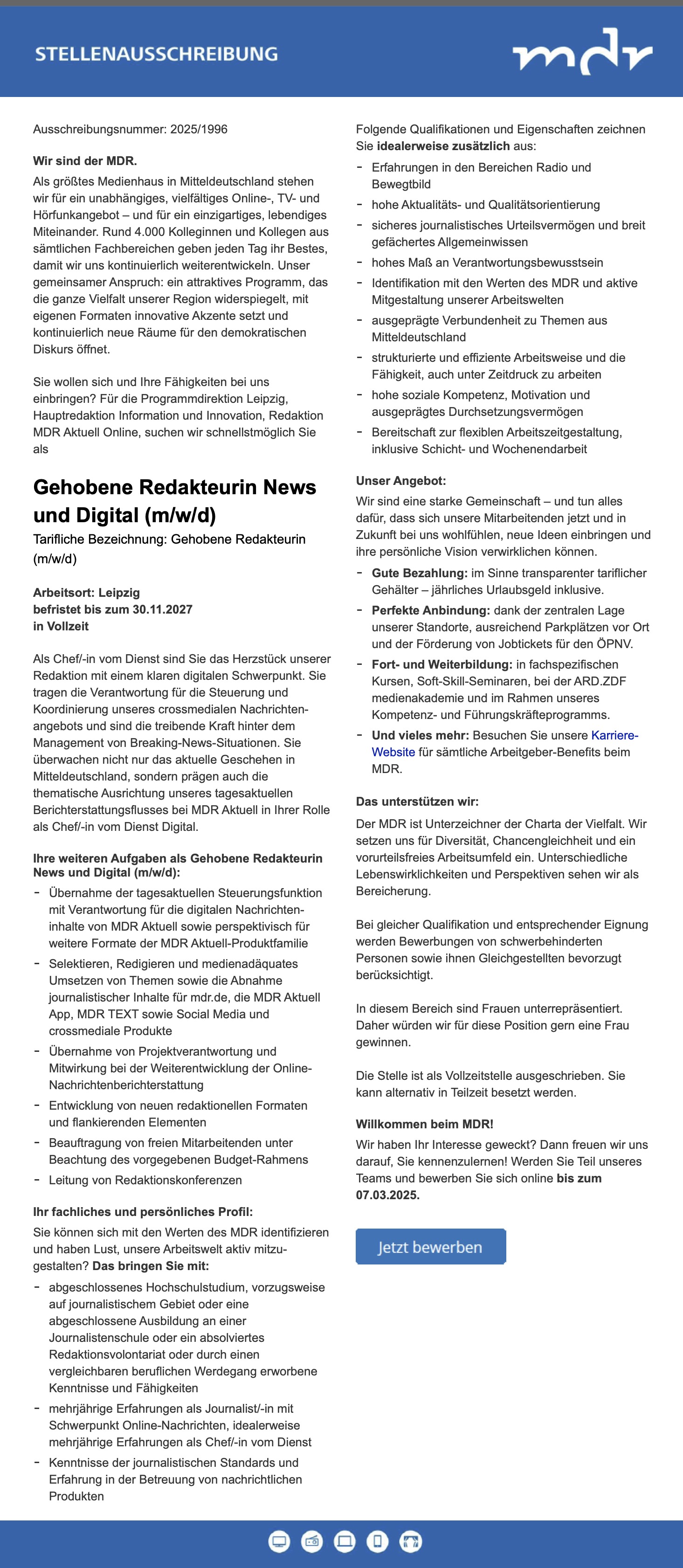 Gehobene Redakteurin News und Digital (m/w/d)