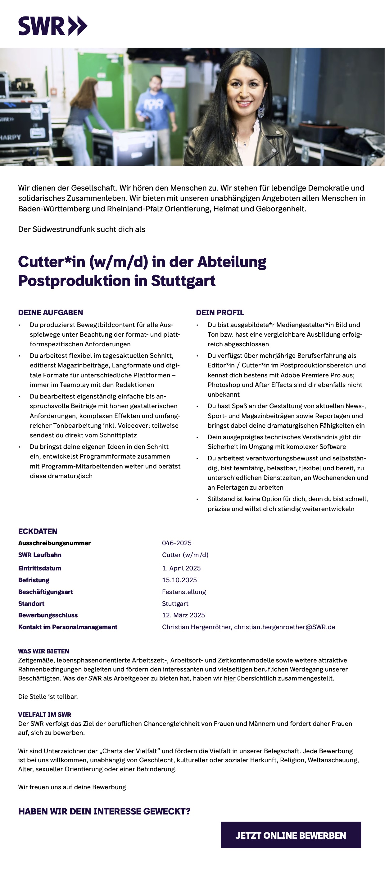 Cutter*in (w/m/d) in der Abteilung Postproduktion