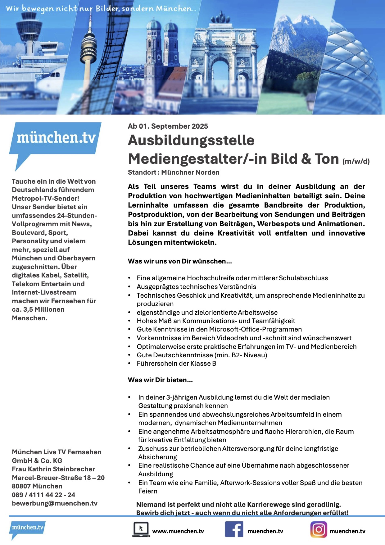 Ausbildungsstelle Mediengestalter/-in Bild & Ton (m/w/d)