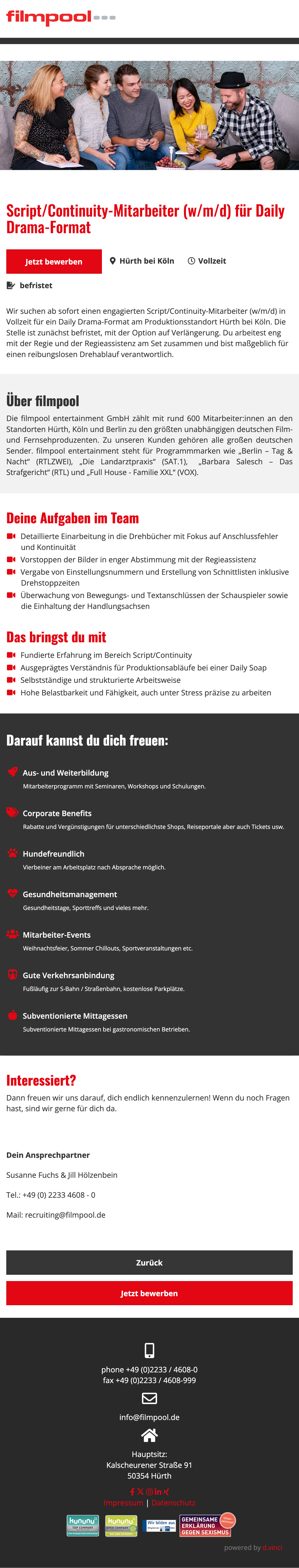 Script / Continuity-Mitarbeiter (w/m/d) für Daily Drama-Format