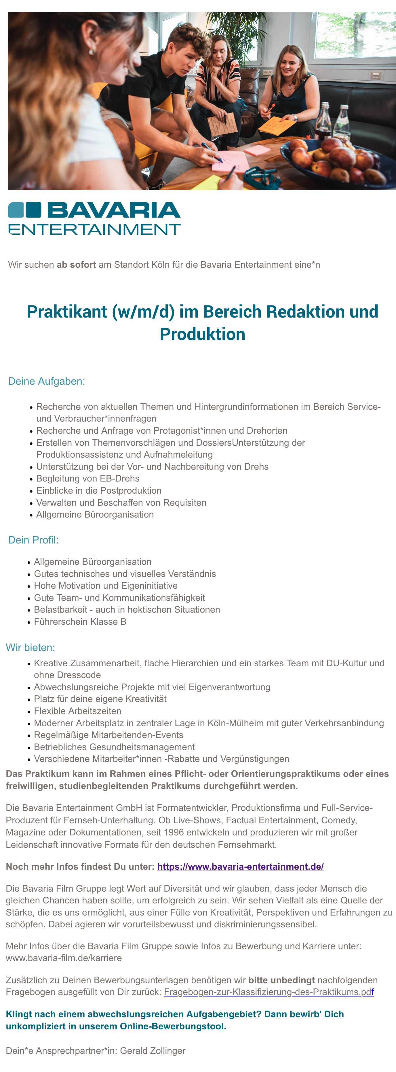 Praktikant (w/m/d) im Bereich Redaktion und Produktion