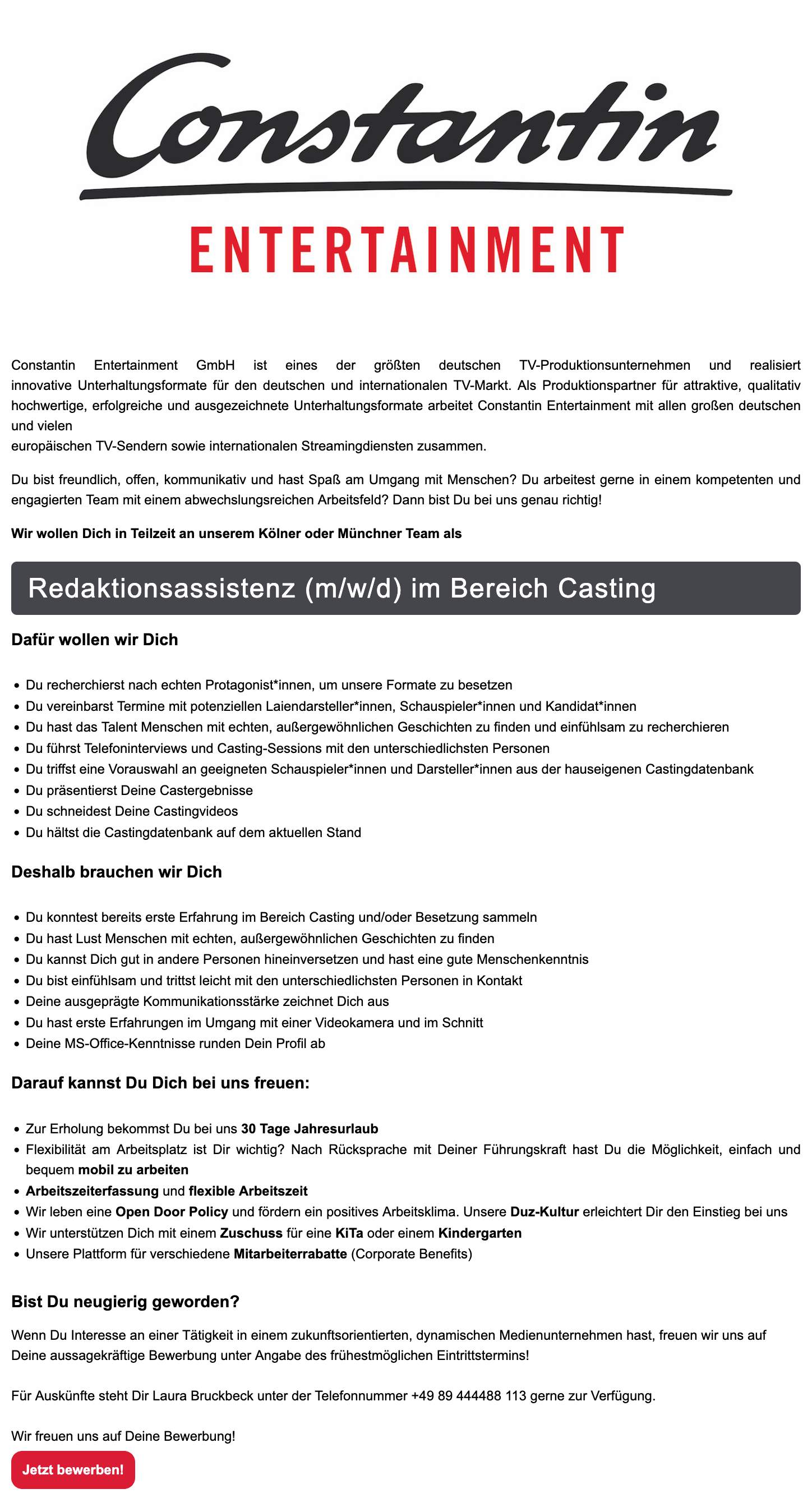 Redaktionsassistenz (m/w/d) im Bereich Casting