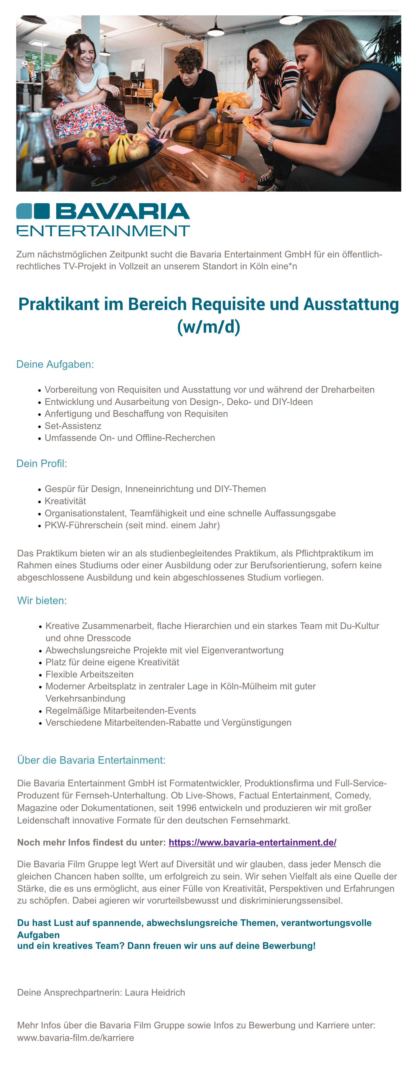 Praktikant im Bereich Requisite und Ausstattung (w/m/d)