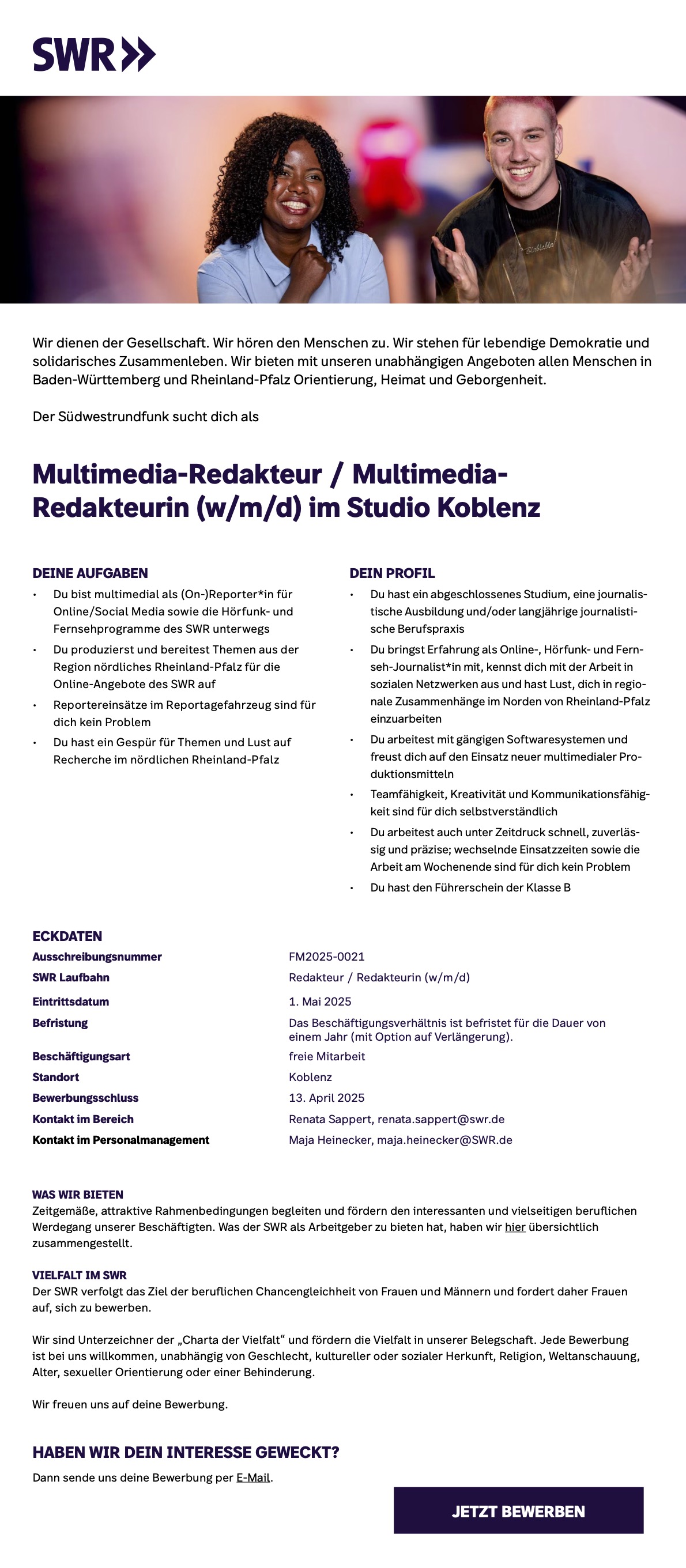 Multimedia-Redakteur / Multimedia- Redakteurin (w/m/d)